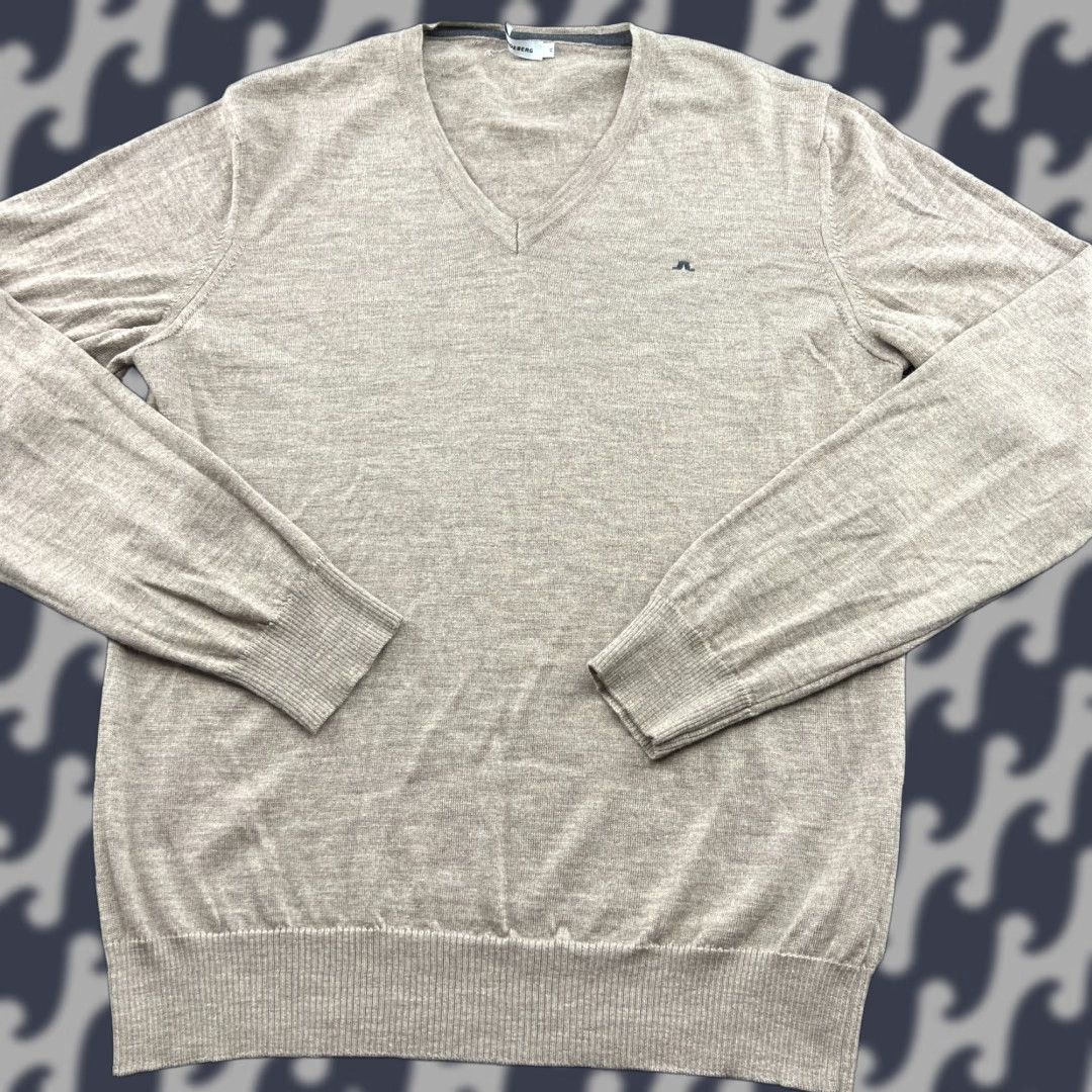 J.Lindeberg J. Lindeberg Mens Jumper XL 100% Merino Wool Beige V-Neck Sweater Pullover Shirt XS? No S Size US XL / EU 56 / 4 - 1 Thumbnail