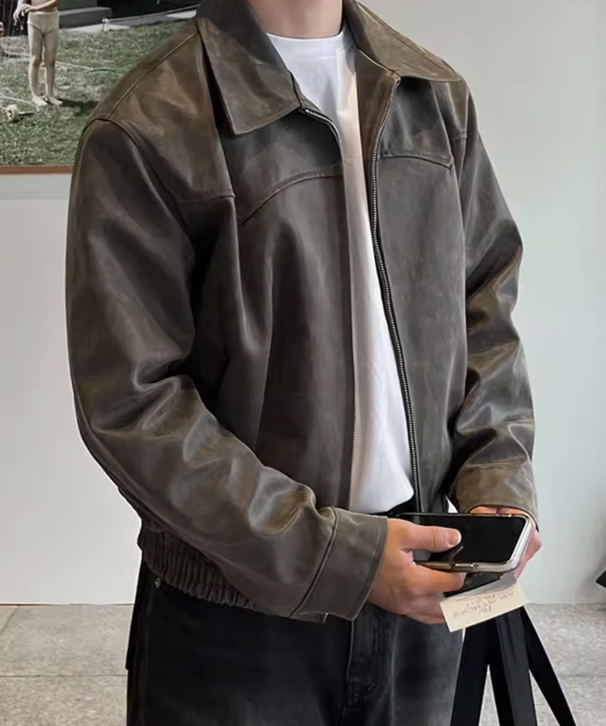 Japanese Brand Brown PU Leather Bomber Jacket Size US XL / EU 56 / 4 - 11 Thumbnail