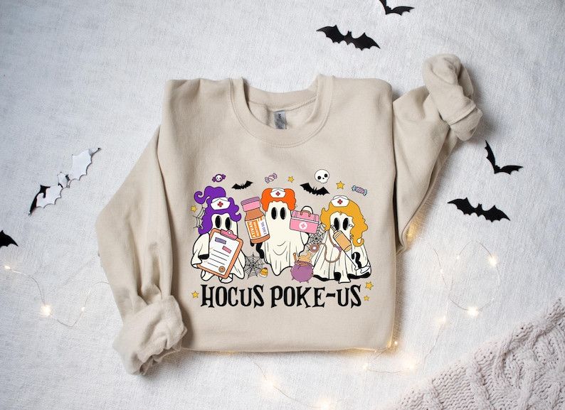 Designer Hocus Poke-us Witch Nurse Halloween Sweatshirt Size M / US 6-8 / IT 42-44 - 1 Thumbnail
