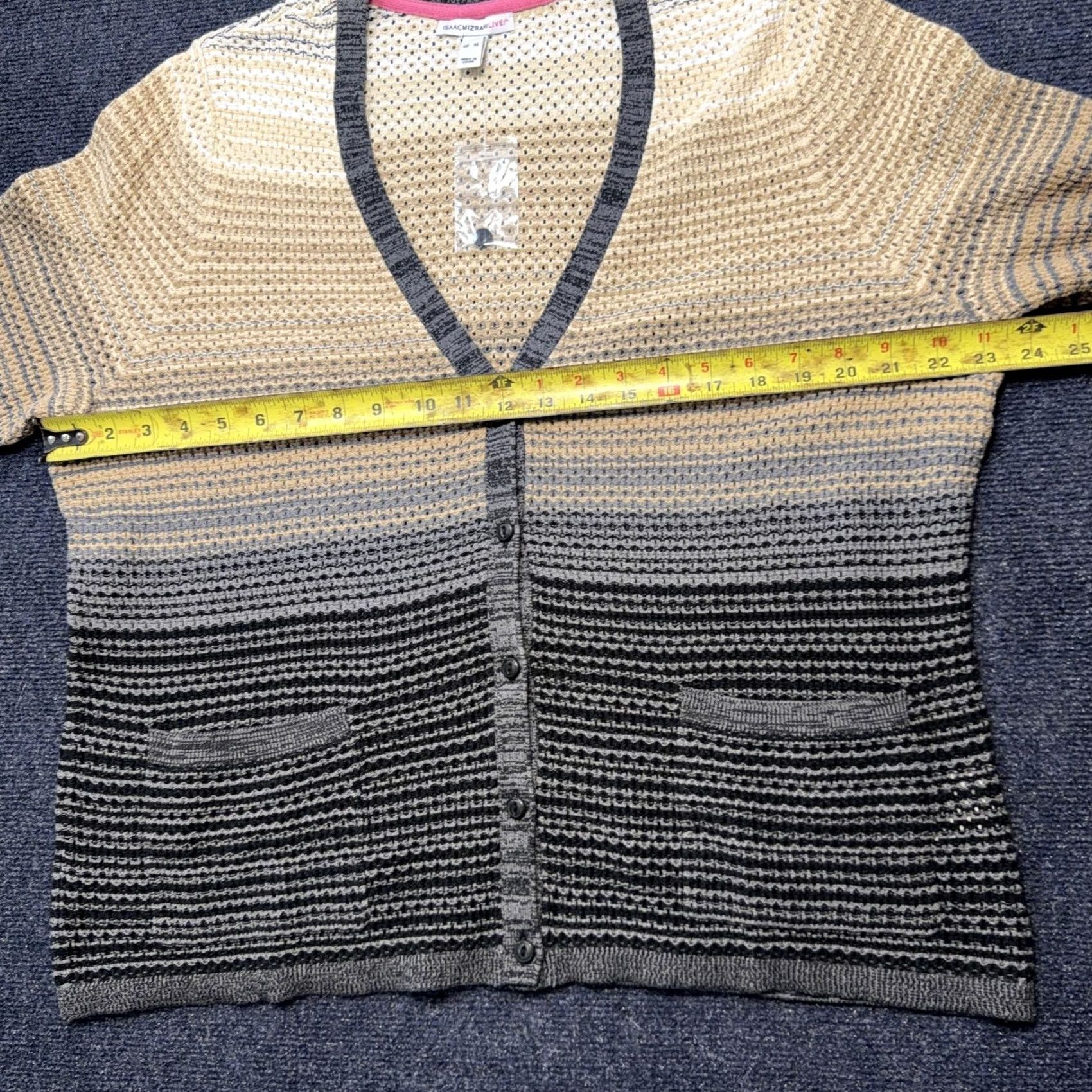 Vintage Isaac Mizrahi Live! Cardigan Womens XL Gray Striped Open-Knit Pockets Size XL / US 12-14 / IT 48-50 - 6 Thumbnail