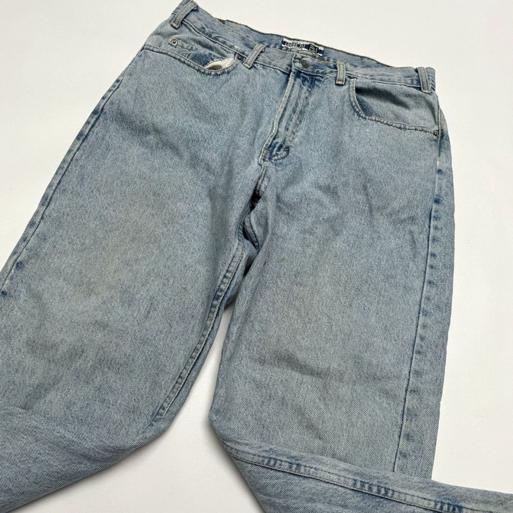 Gap VINTAGE GAP Denim Jeans 90s Distressed Loose Fit Wide-Leg Men 35x30 Blue USA Week 1990s Mens Size US 35 - 3 Thumbnail