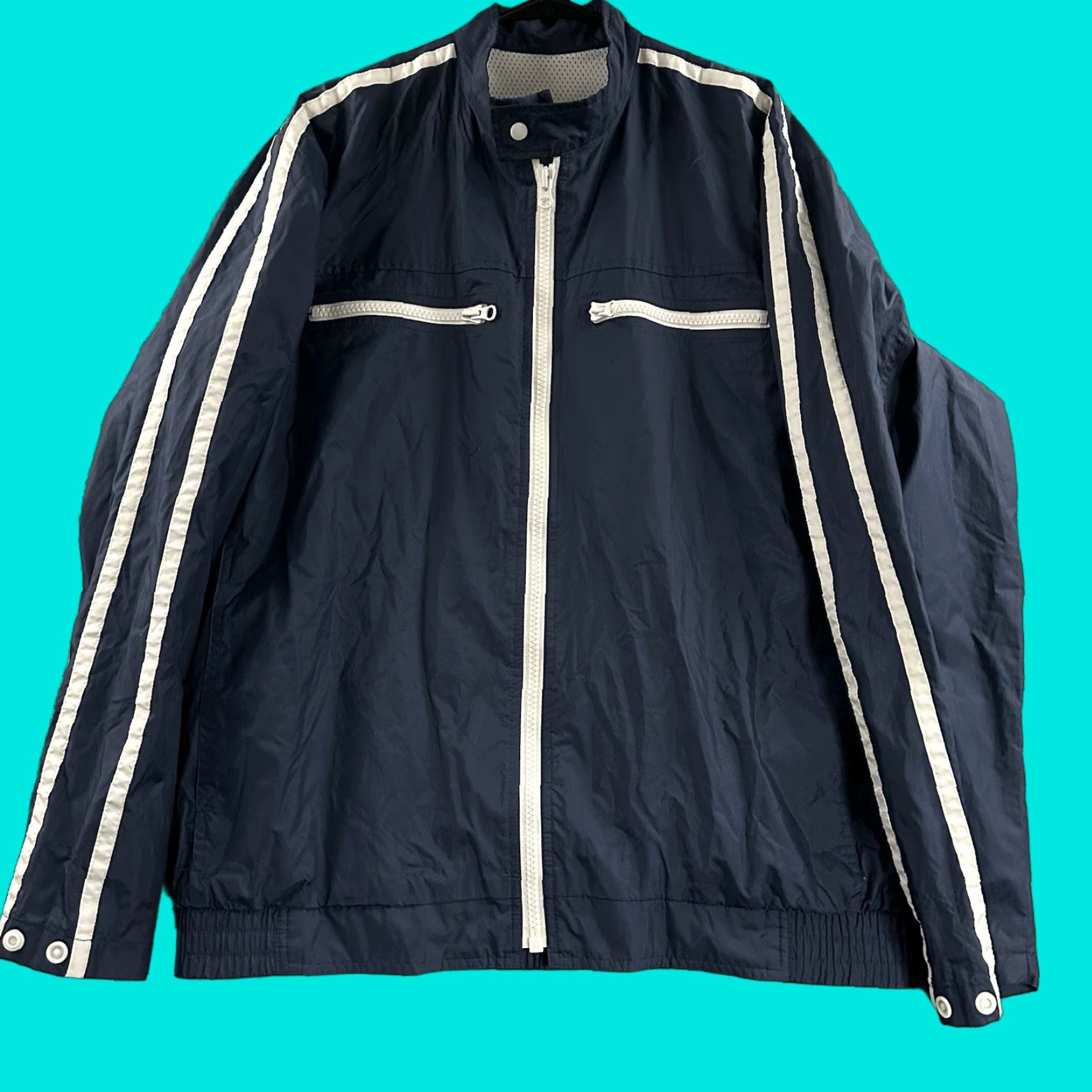 Old Navy VINTAGE Old Navy Windbreaker Jacket Mens L Blue White Full Zip Y2K Size US L / EU 52-54 / 3 - 1 Thumbnail