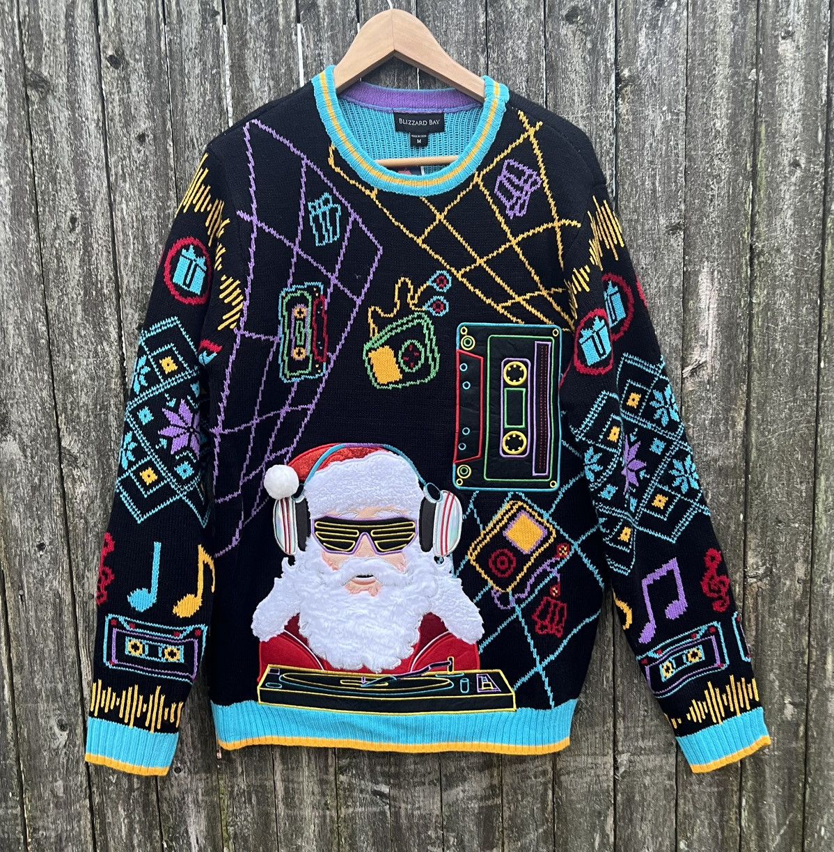 Rare Christmas DJ Santa Retro 80s Look Ugly Sweater Unisex M