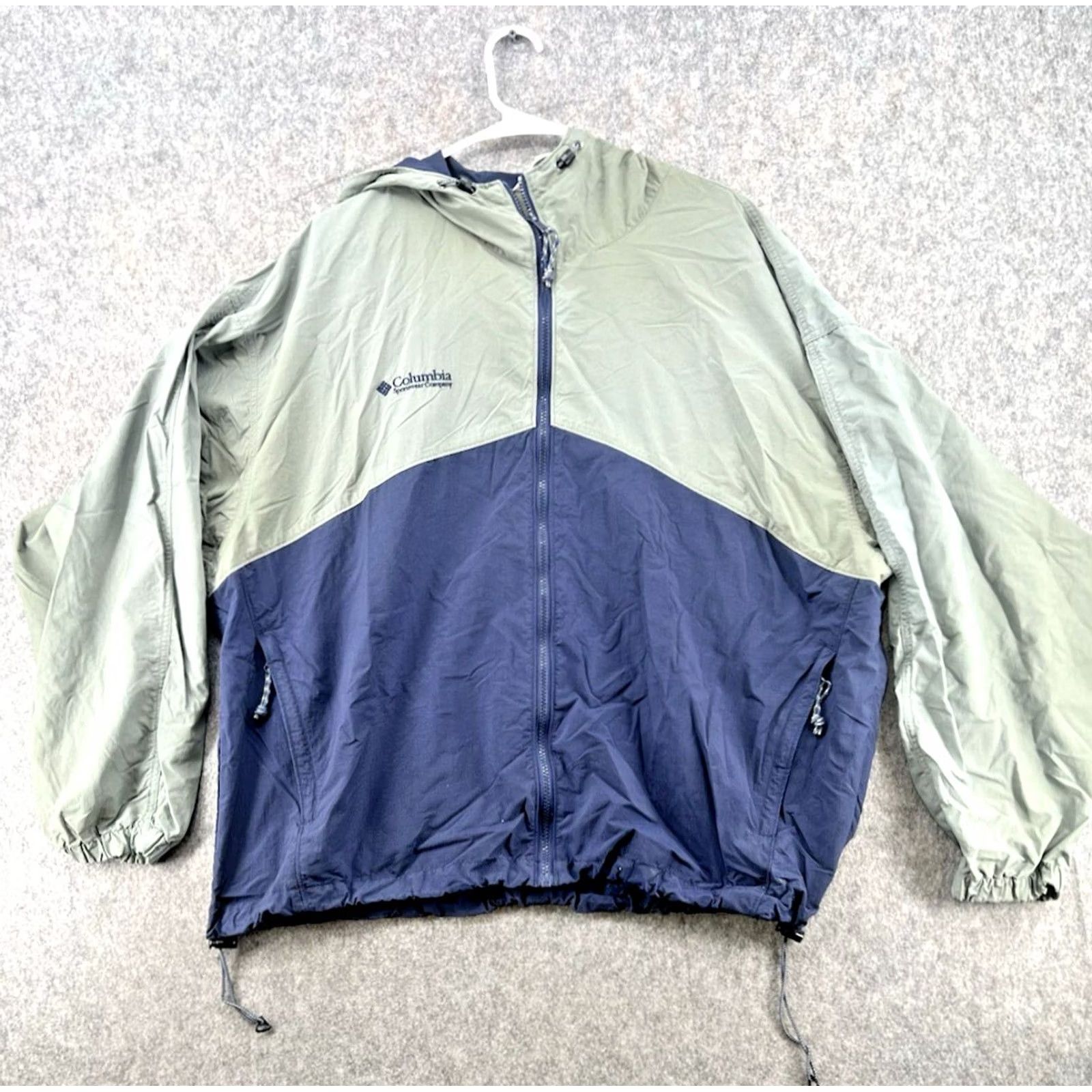 Vintage Columbia Windbreaker Hoodie Jacket Green/Navy Blue XL Outdoor Wear Men Jacket Size US XL / EU 56 / 4 - 2 Thumbnail