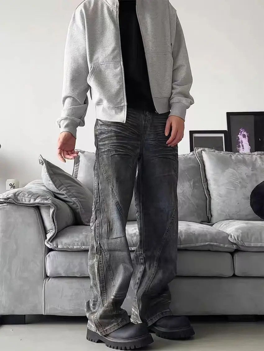 Designer × Japanese Brand Washed Vintage Dirty Dye Multi-Thread Denim Trousers Size US 34 / EU 50 - 1 Thumbnail
