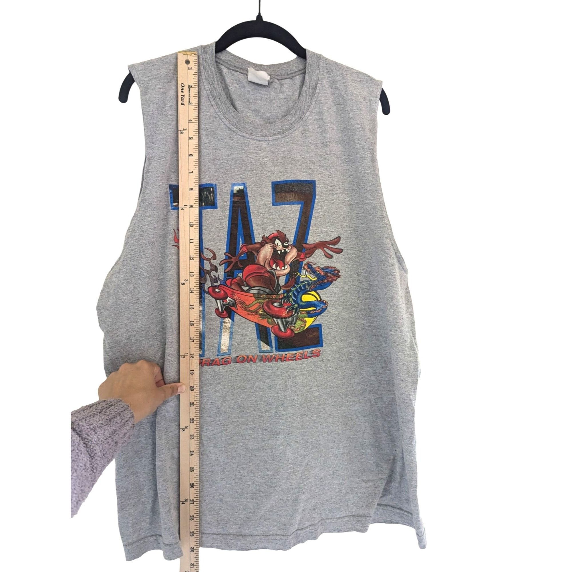 Vintage Vintage Looney Tunes Mens Gray Taz Racing Drag On Wheels Sle Size US XL / EU 56 / 4 - 6 Thumbnail