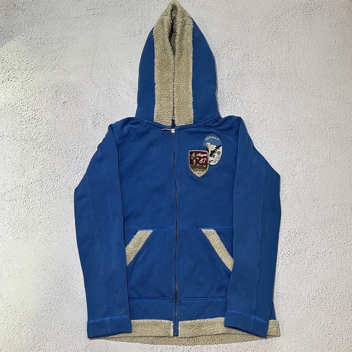 Vintage Napapijri Expedition Zip-Up Hoodie Zermatt Patches