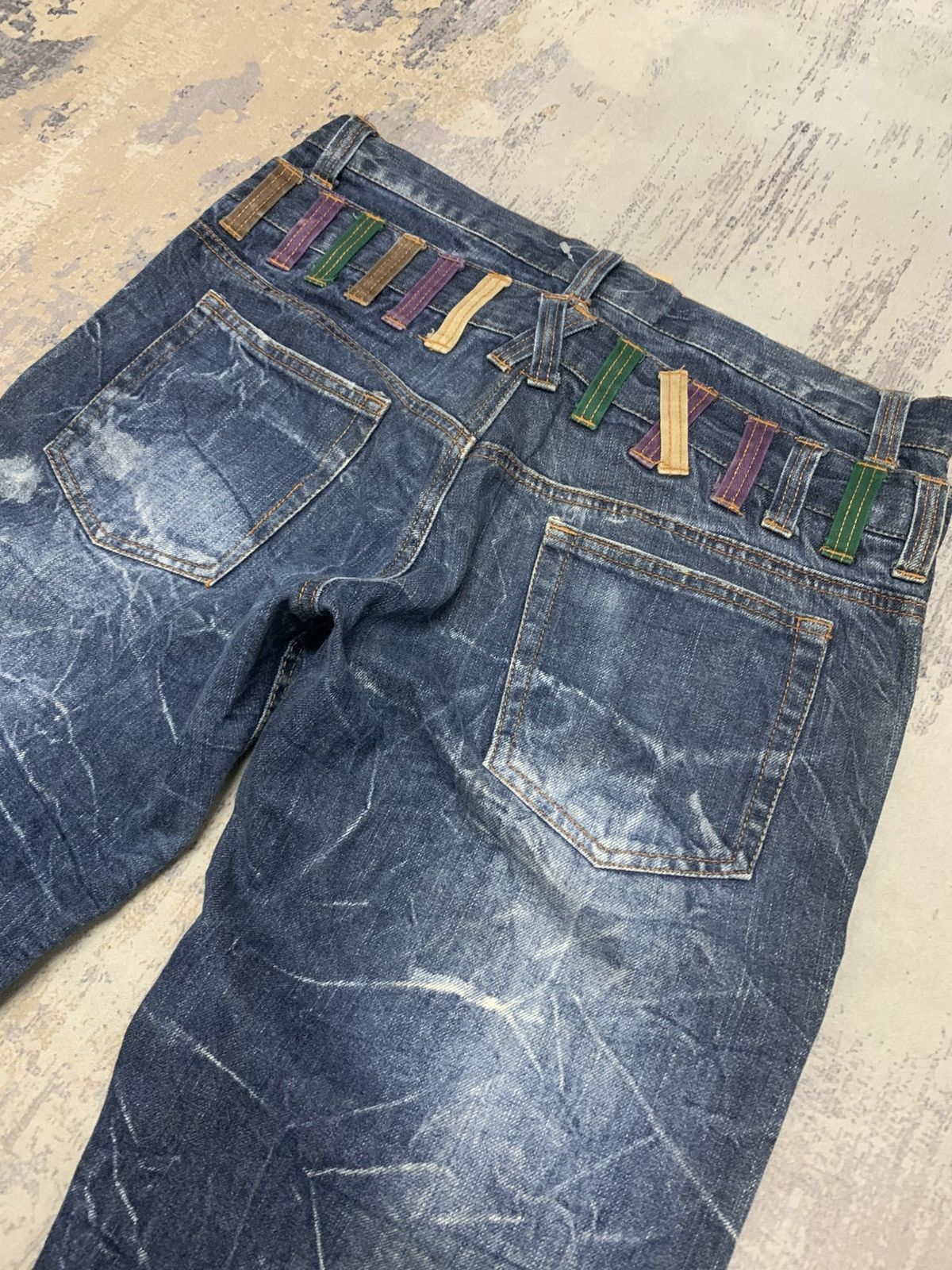 Japanese Brand Nylaus Harajuku Punk Y2K Fade Whiskered Denim Size US 34 / EU 50 - 9 Thumbnail