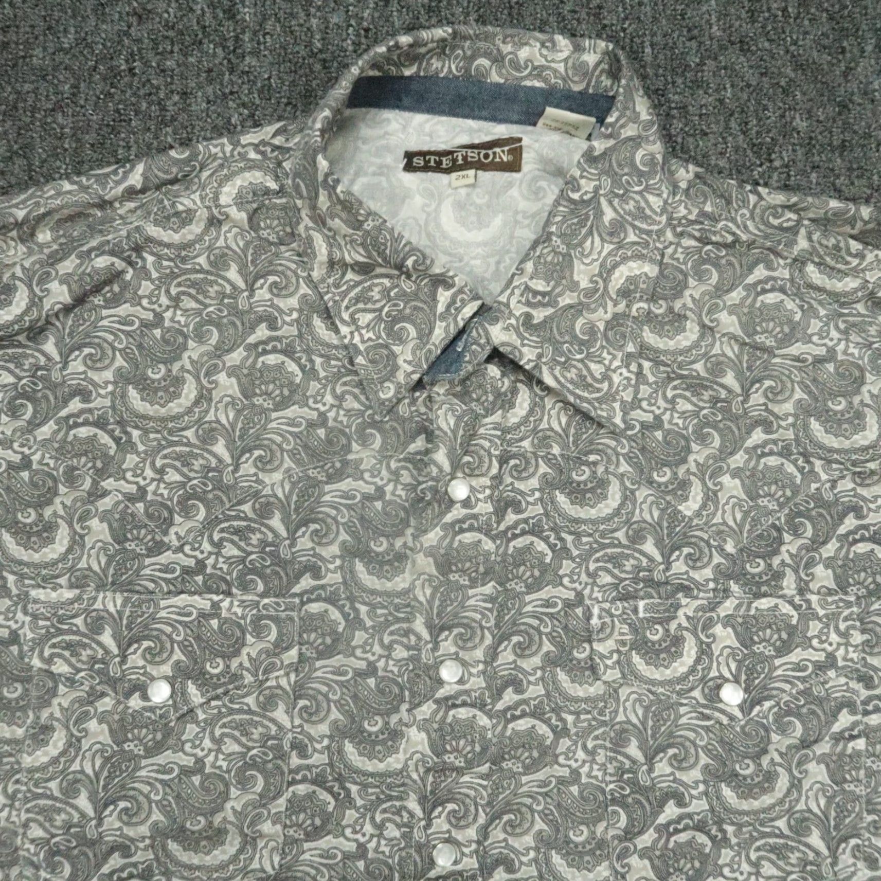 Stetson Stetson Shirt Mens 2XL Gray Paisley Pearl Snap Western Long Sleeve Button-Up Size US XXL / EU 58 / 5 - 2 Thumbnail