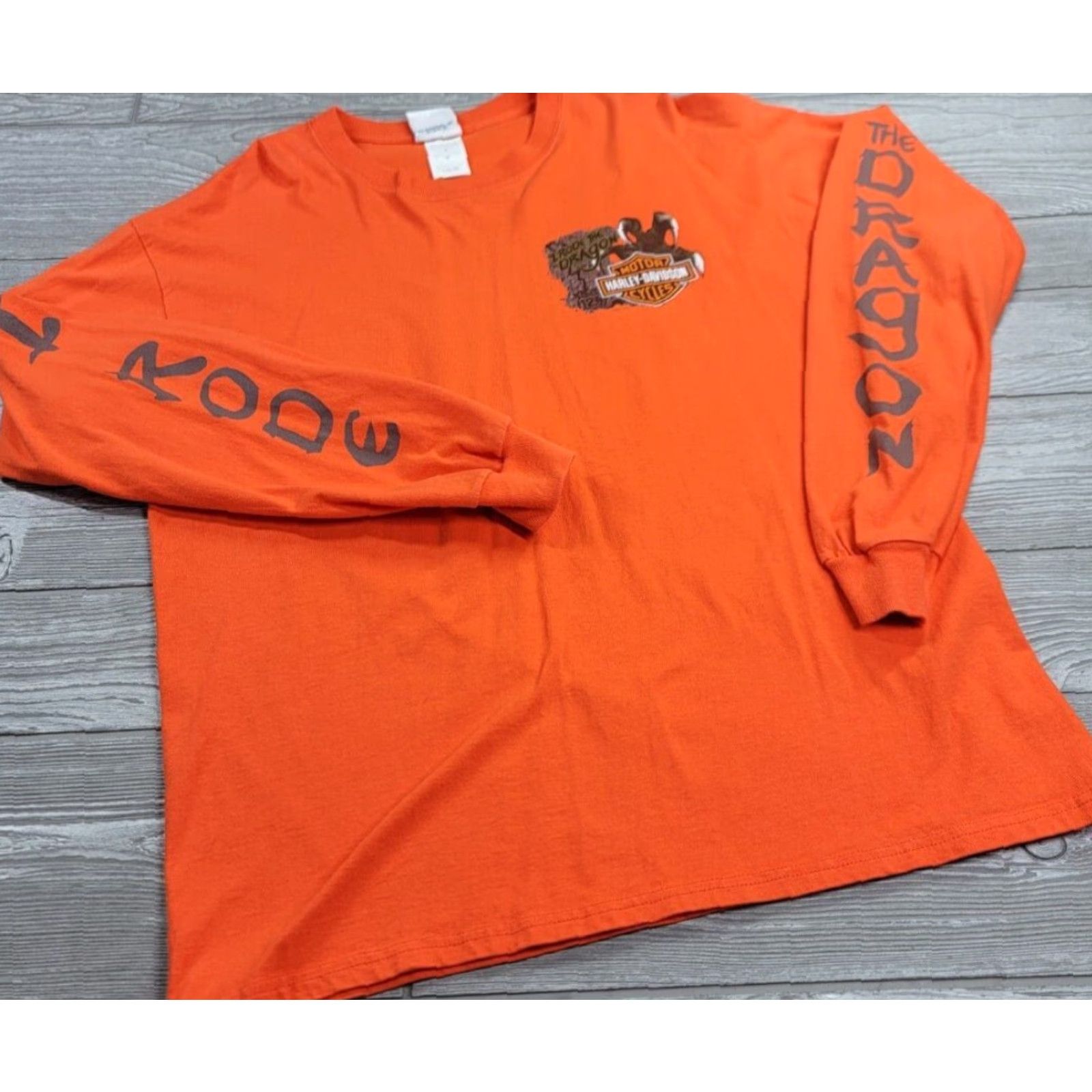 Harley Davidson VINTAGE Harley-Davidson T-Shirt Long Sleeve Orange 90s Smoky Mountains US129 L Mens Size US L / EU 52-54 / 3 - 2 Thumbnail
