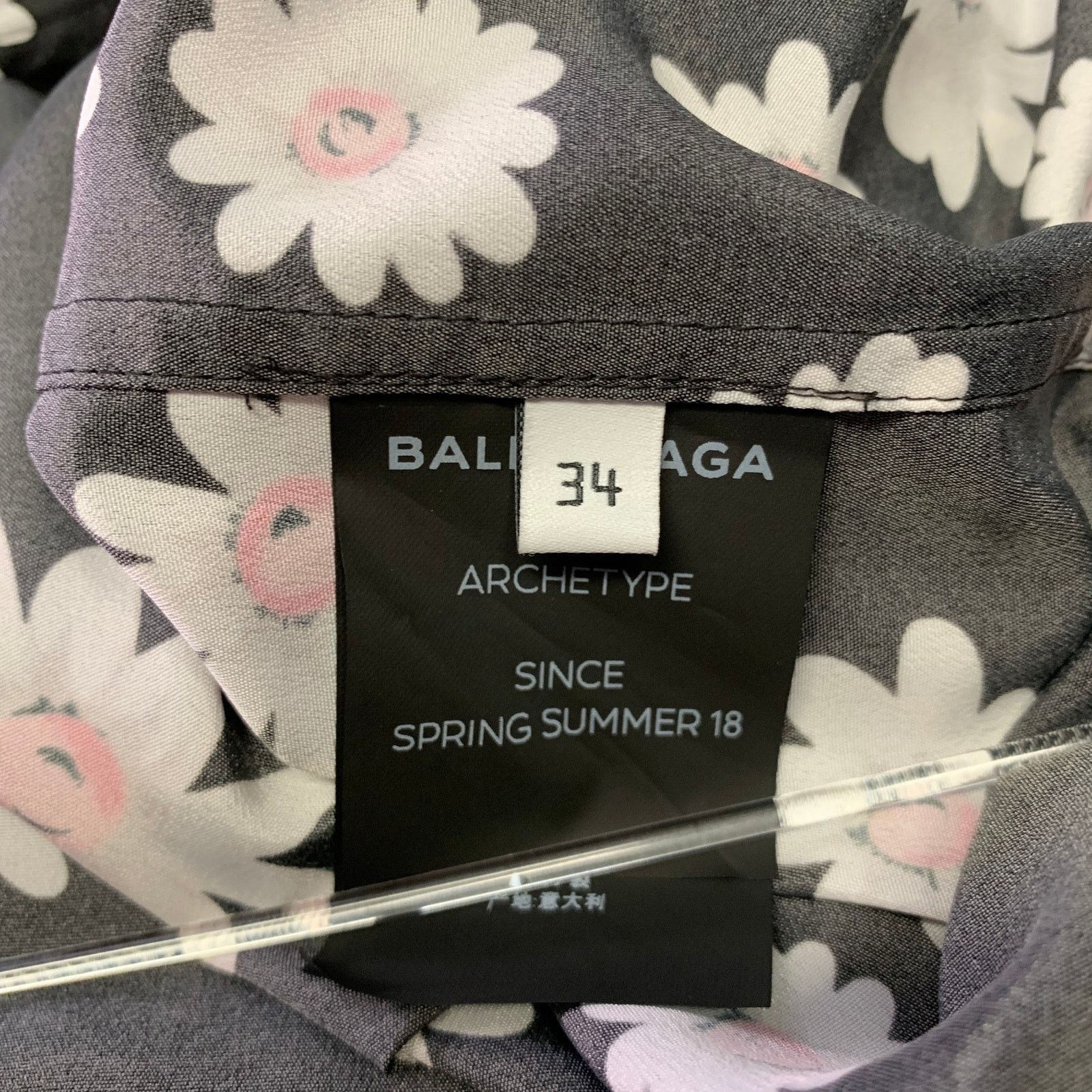 Balenciaga S Black & White Pink Floral Polyester Long Sleeve Shirt Size US S / EU 44-46 / 1 - 6 Thumbnail
