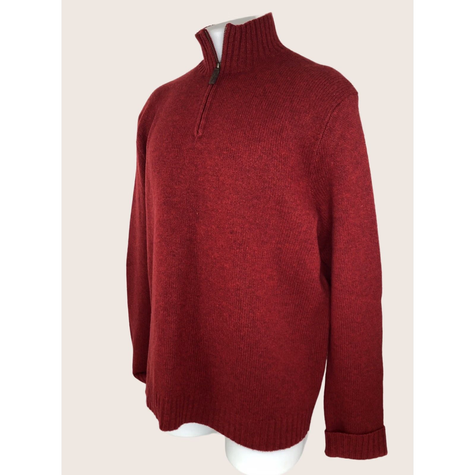 Vintage Polo Ralph Lauren Sweatshirt / Sweater Zip Neck 100% Wool Mens XL Dark Red Pullover Size US XL / EU 56 / 4 - 1 Thumbnail