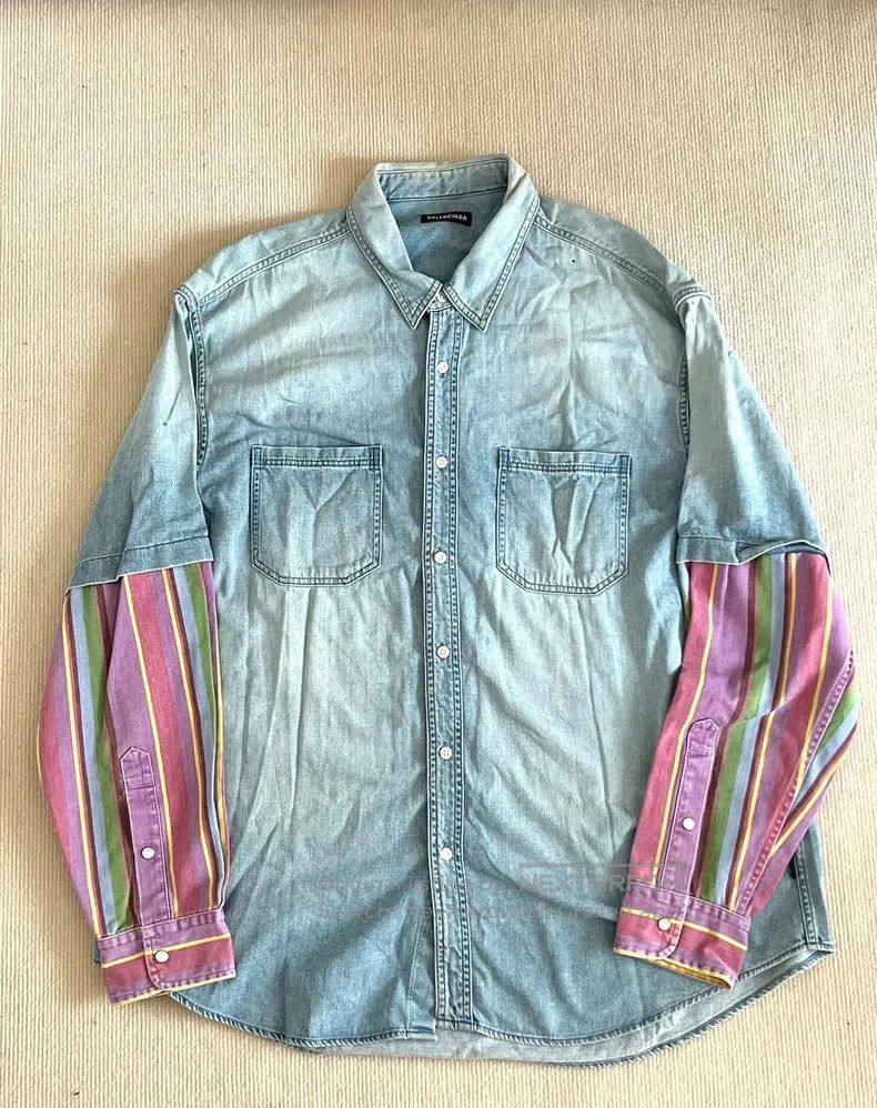 Balenciaga Balenciaga Washed Denim Shirt Size US XXS / EU 40 - 1 Thumbnail