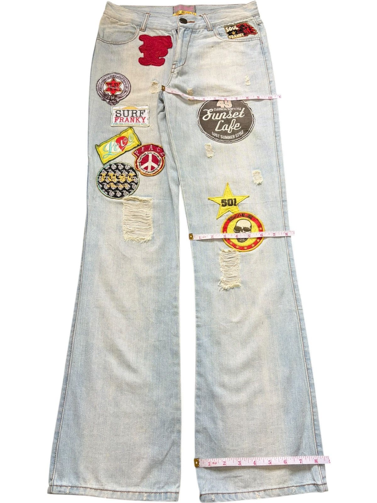 Hysteric Glamour Vintage Japanese Brand Patches Distress Flare Jeans Size 30" / US 8 / IT 44 - 8 Thumbnail