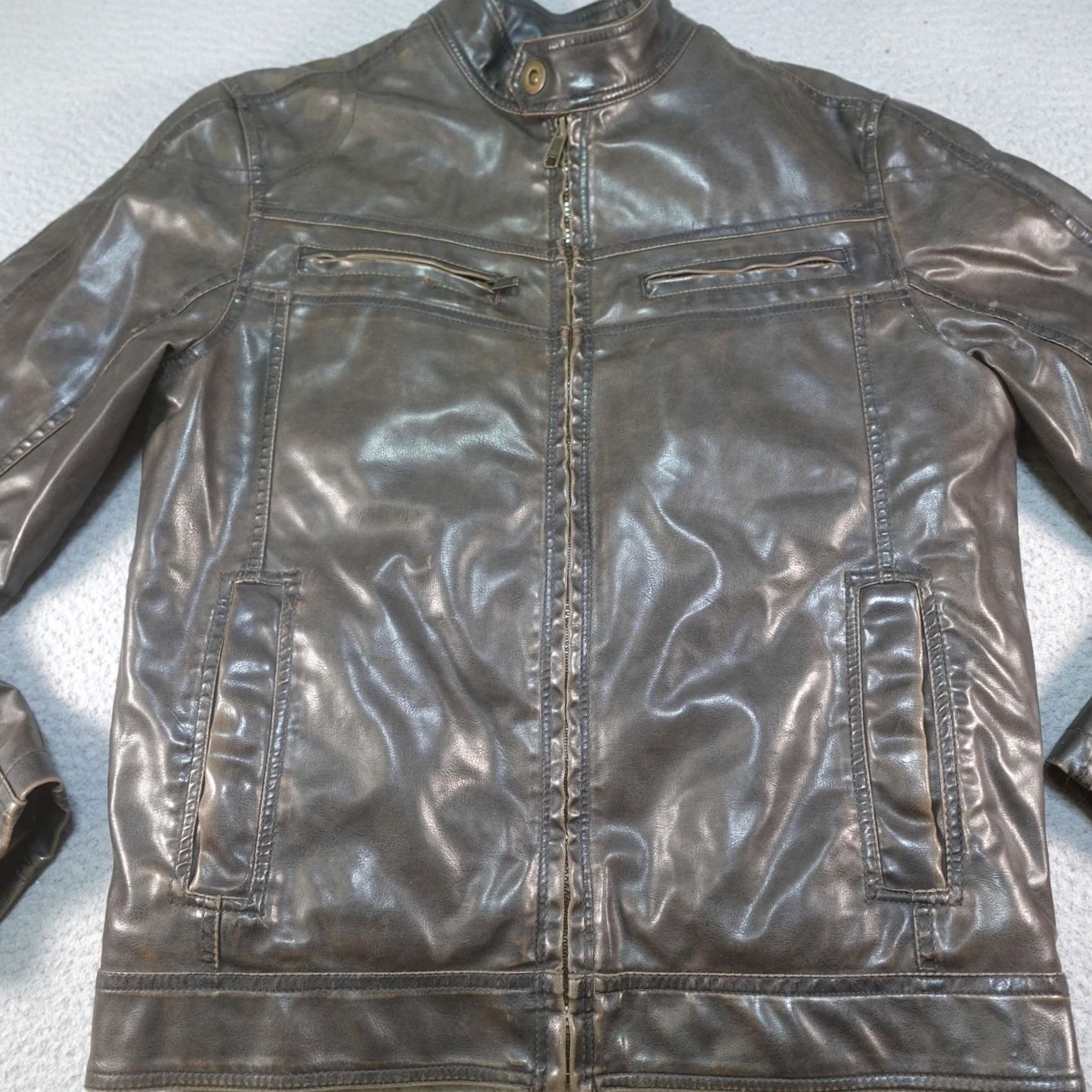 Vintage VINTAGE Motorcycle Jacket Mens S Brown Faux Leather Sherpa Lined Biker Moto Satin? Size US S / EU 44-46 / 1 - 5 Thumbnail
