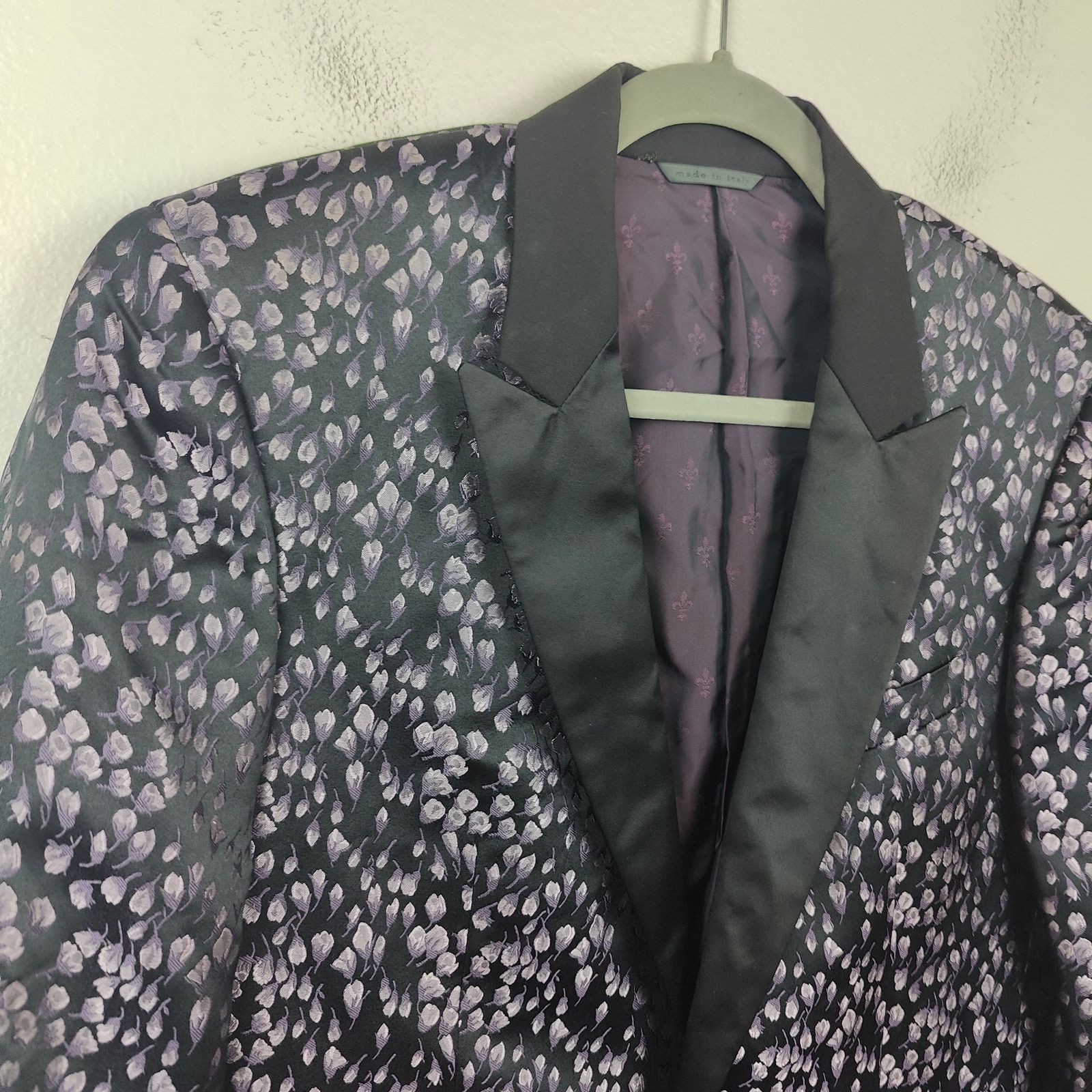 John Varvatos John Varvatos Silk Blazer Mens 44 Black Purple Micro Floral Size 44R - 2 Thumbnail