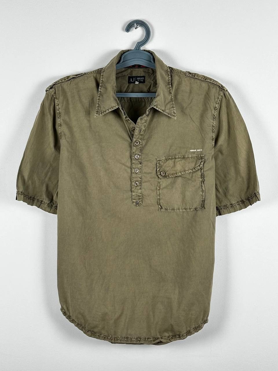 Armani × Vintage Vintage Armani Jeans Military Garment Dyed Polo T Shirt Size US L / EU 52-54 / 3 - 1 Thumbnail