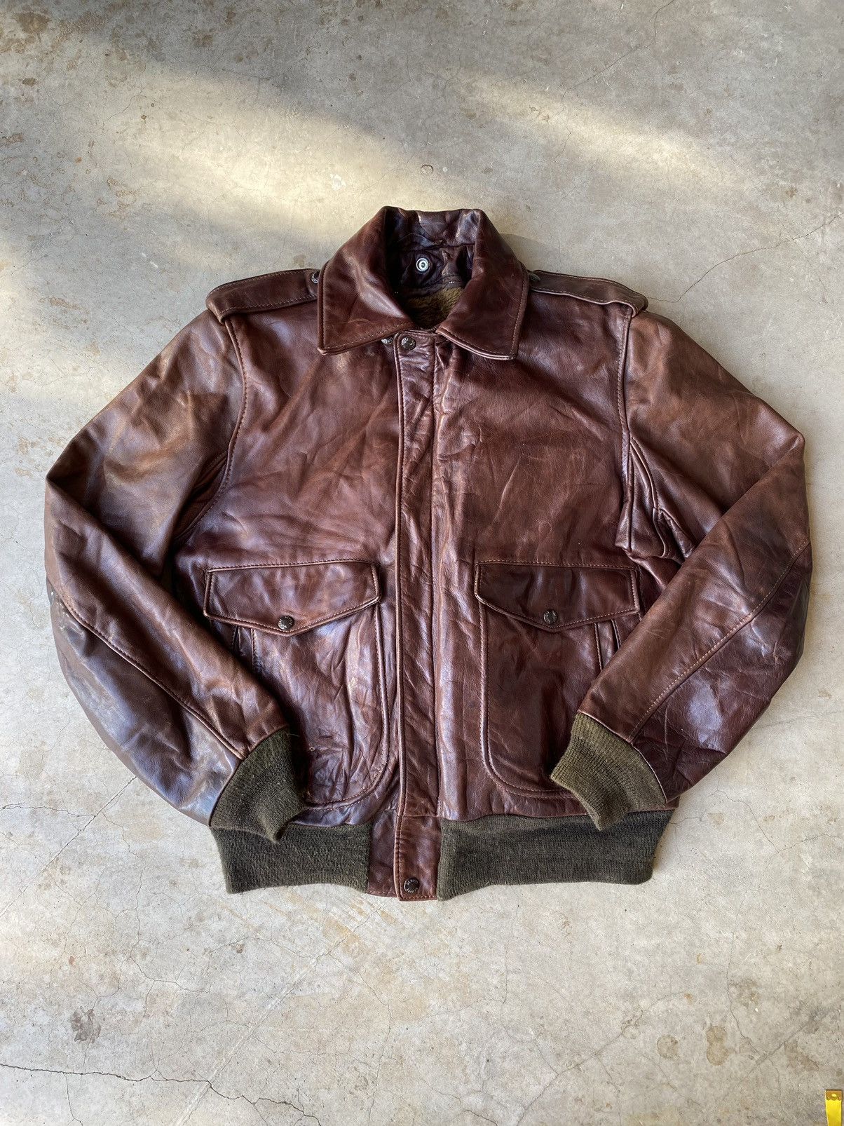 image of 80's Vintage Schott Fur Lined Leather Flight Jacket Size L in Brown, Men's
