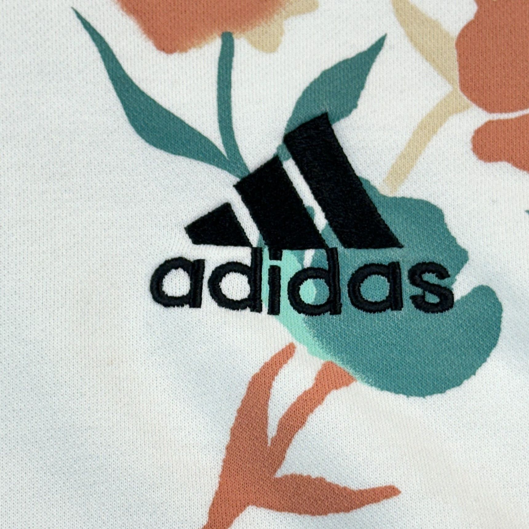 Adidas VINTAGE adidas Hoodie Women’s Medium White Primegreen Floral Print Pullover Size M / US 6-8 / IT 42-44 - 5 Thumbnail