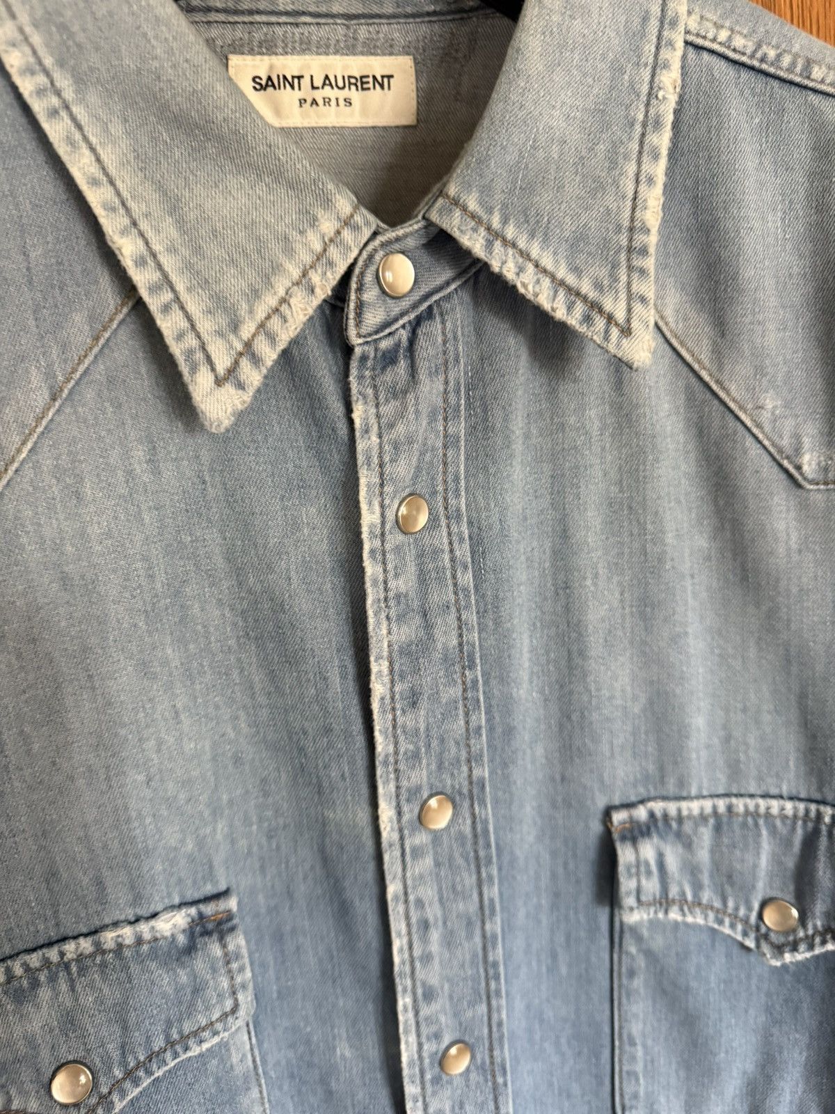 FW16 Saint Laurent distressed crash denim shirt Hedi Slimane