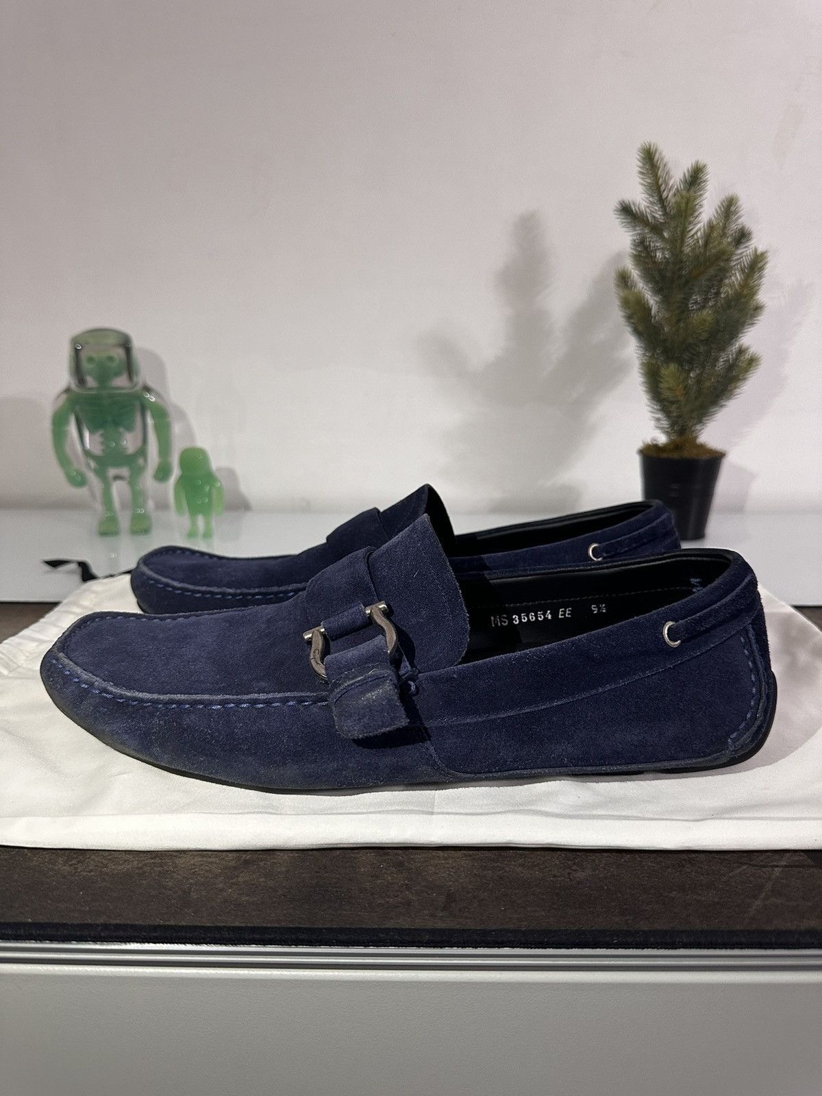 Salvatore Ferragamo Navy Blue Suede Mocasines Size US 11.5 / EU 44-45 - 7 Thumbnail