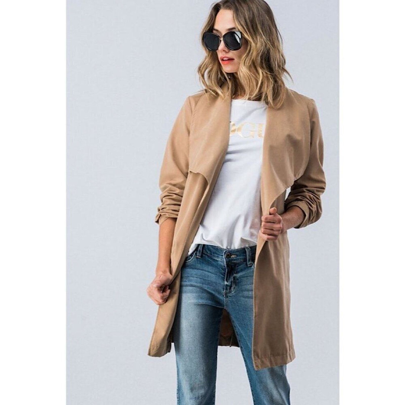 Other • A116 • (L) NWT Oversize Collar Belted Trench Light Jacket Size L / US 10 / IT 46 - 3 Thumbnail
