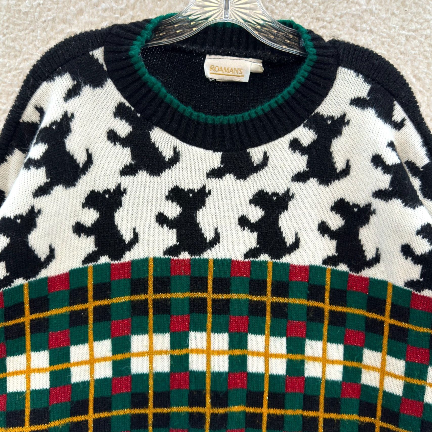 Vintage VINTAGE 90s Christmas Sweater Black Scottish Terrier Tartan Plaid 1X XL Preppy Roman's Knit Mens Size XL / US 12-14 / IT 48-50 - 3 Thumbnail
