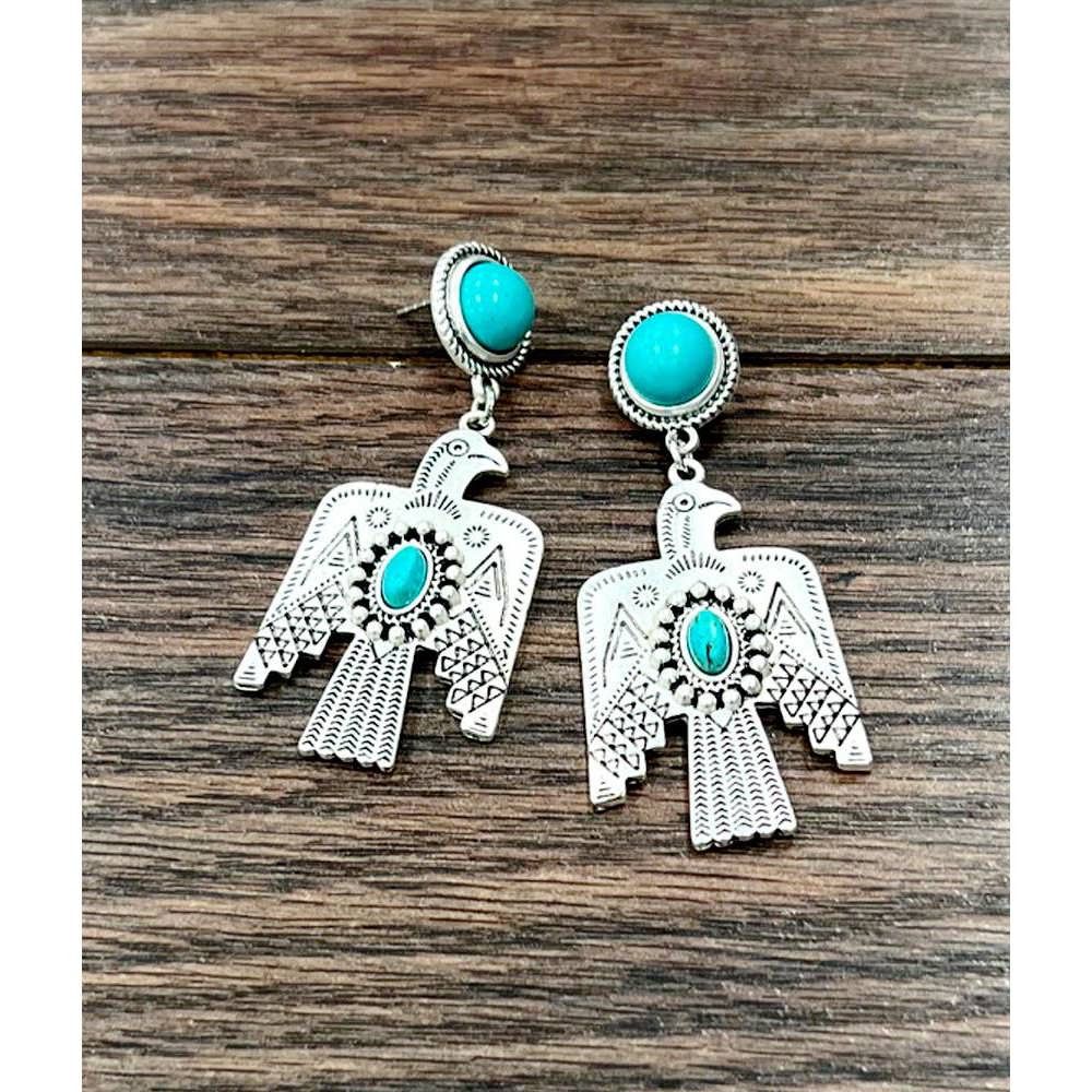Other Thunderbird Turquoise 2.5 Inch Long Post Earrings in Antique Size ONE SIZE - 4 Thumbnail