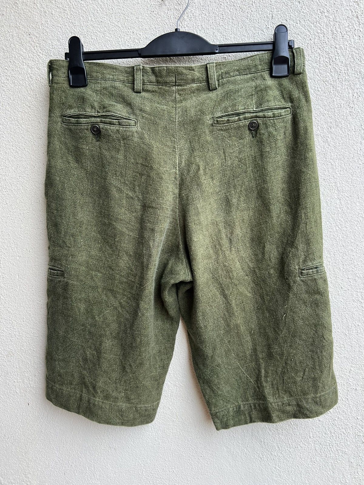 Designer 90s Arnys Paris Fade Olive Green 100% Linen Short Pant Size US 31 - 15 Thumbnail