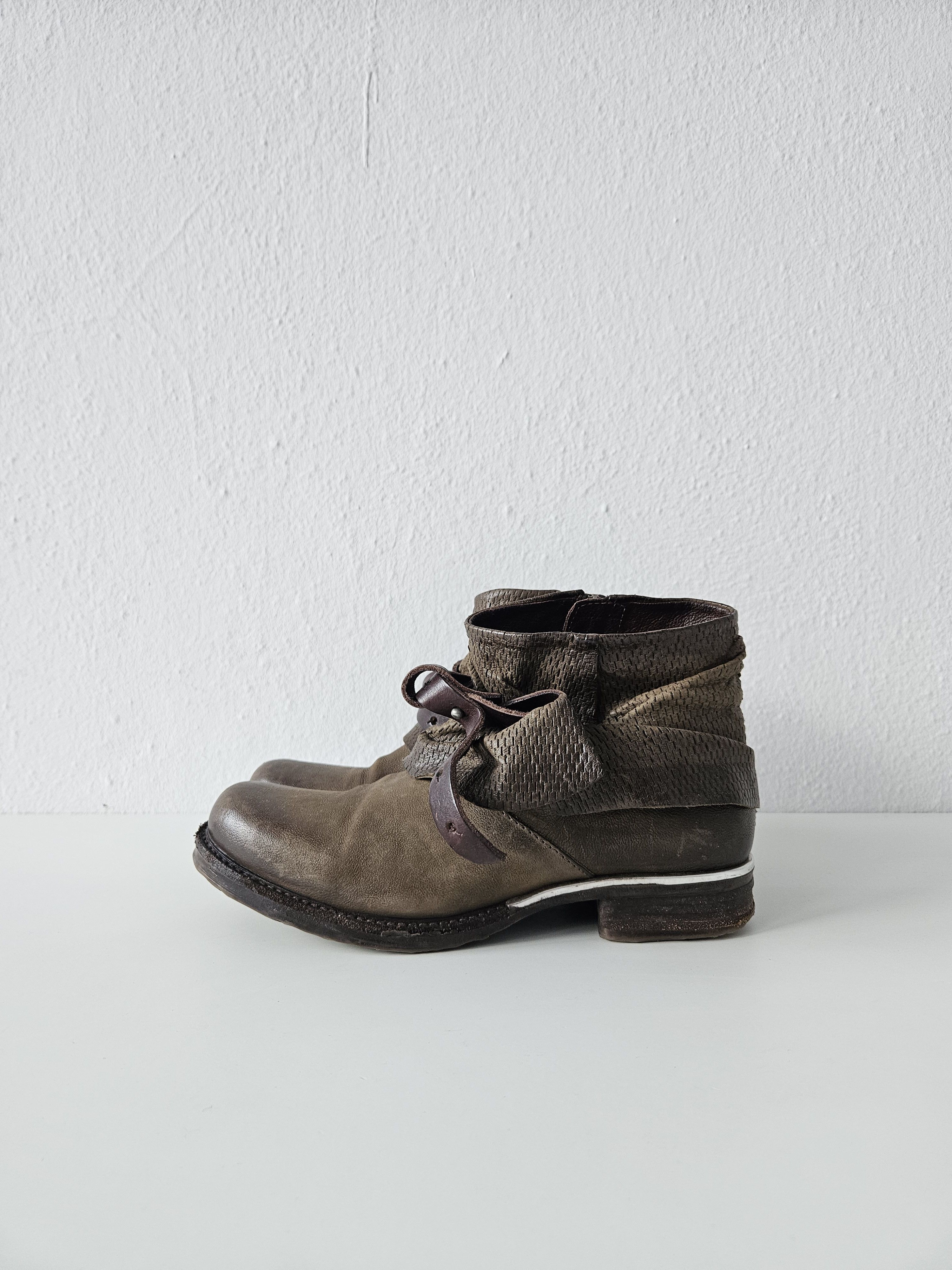 A.S.98 Archive AS98 olive leather bondage side zip ankle boots Size US 10 / IT 40 - 1 Thumbnail