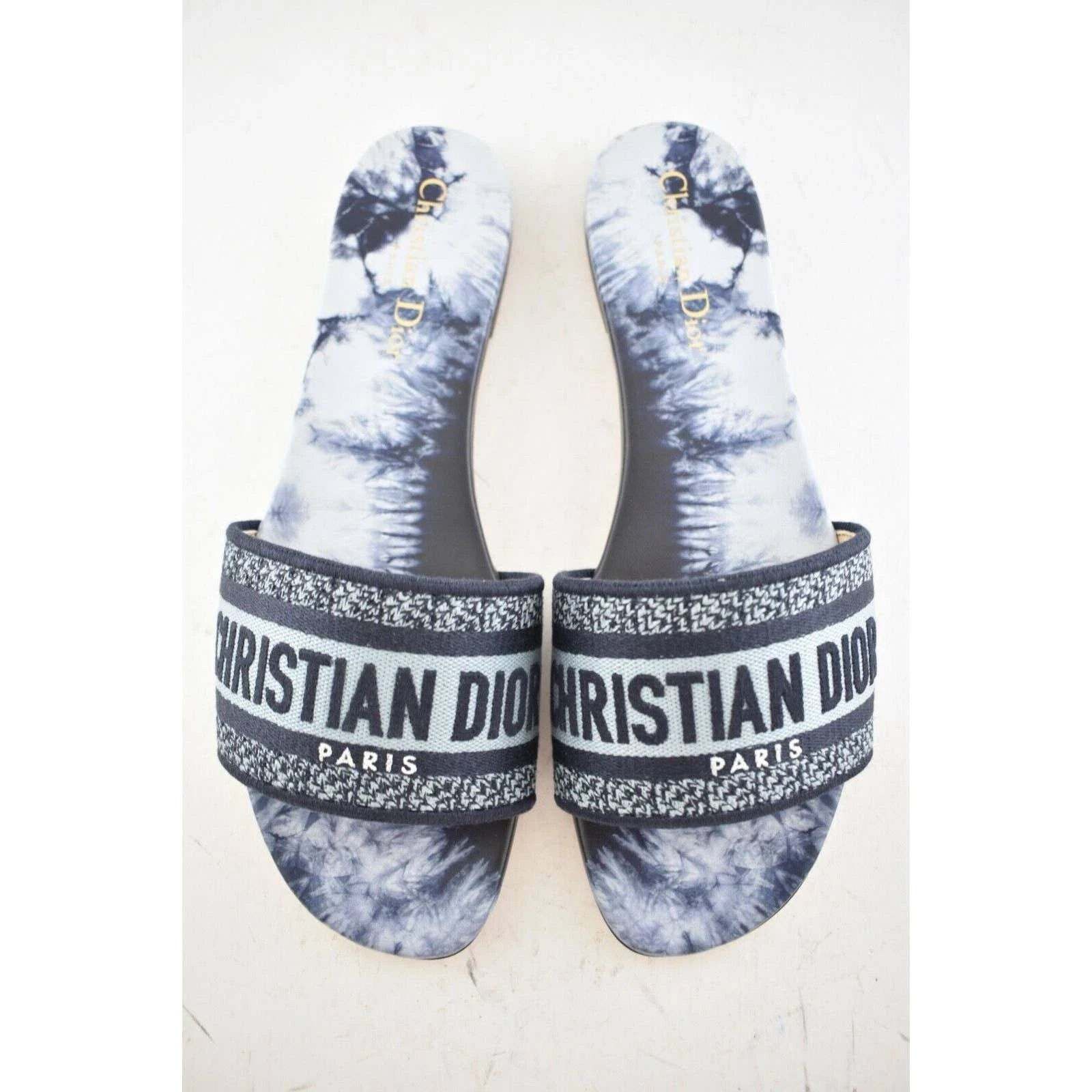 Dior Dway Tie Dye Embroidered Logo Slide Mule Flat Sandal 40.5 Size US 10.5 / IT 40.5 - 8 Thumbnail