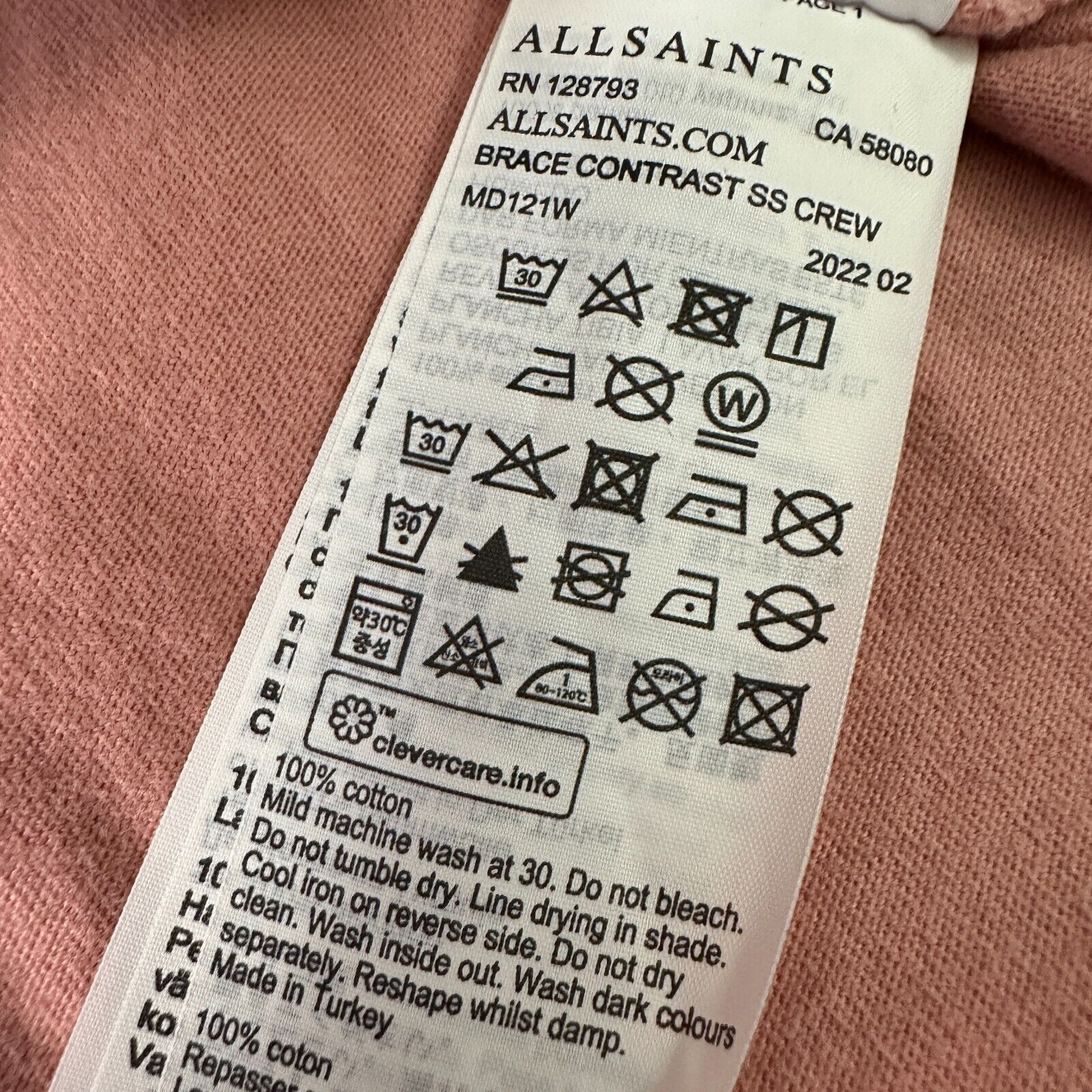 Allsaints AllSaints Brace Contrast SS T-Shirt Men Medium Coral Pink Size US M / EU 48-50 / 2 - 6 Thumbnail