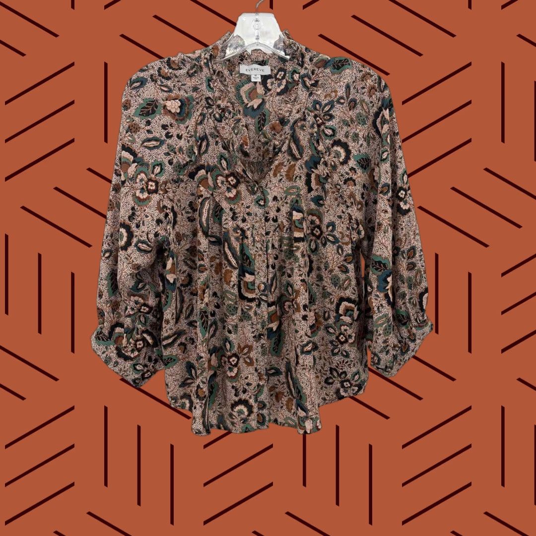 Evereve Blouse Size Medium Long Sleeve Brown