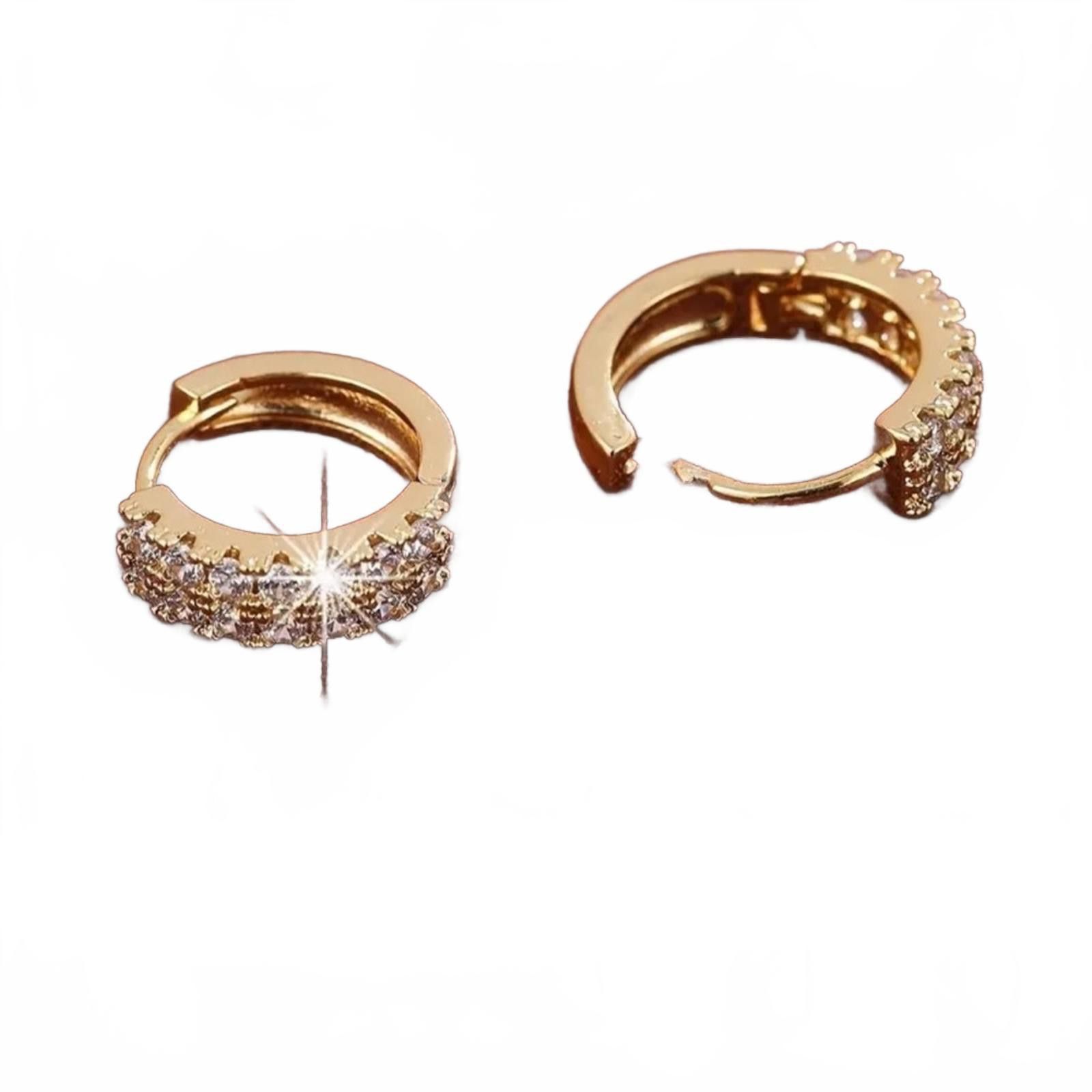 Designer Gold 18k Layered Hoop Earrings With Simulated Diamond NWT Size ONE SIZE - 2 Thumbnail