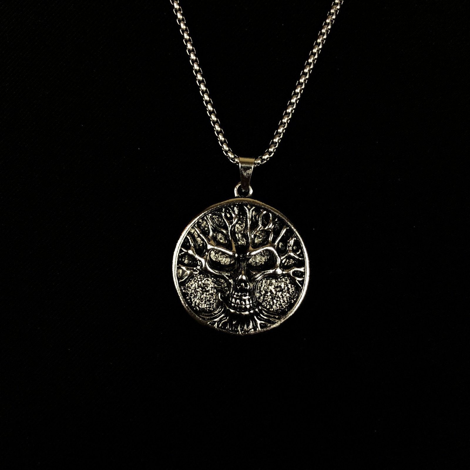 Jewelry Skull Necklace Punk Chain Opium Style in Silver, Men's