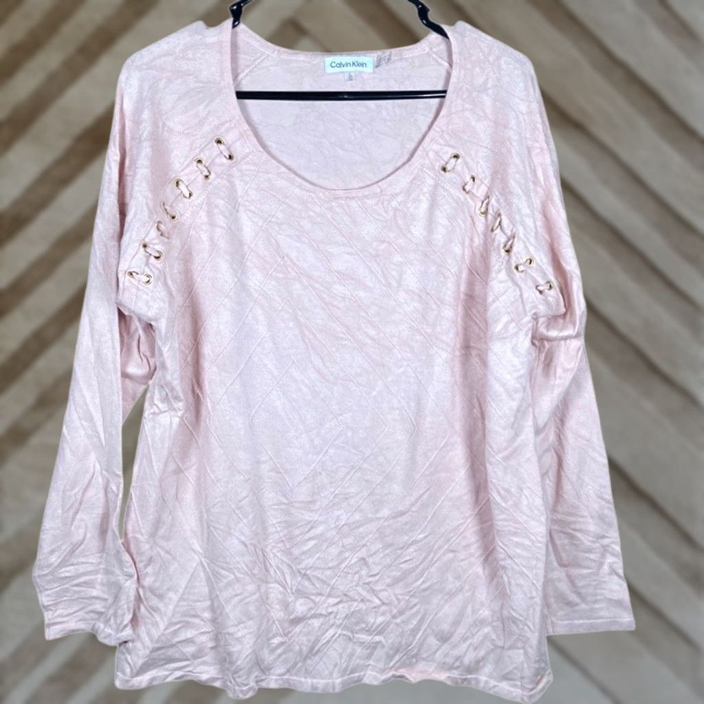 Calvin Klein Calvin Klein Womens Shirt Pink Gold Grommet Trim Lightweight Long Sleeve XL Size M / US 6-8 / IT 42-44 - 1 Thumbnail