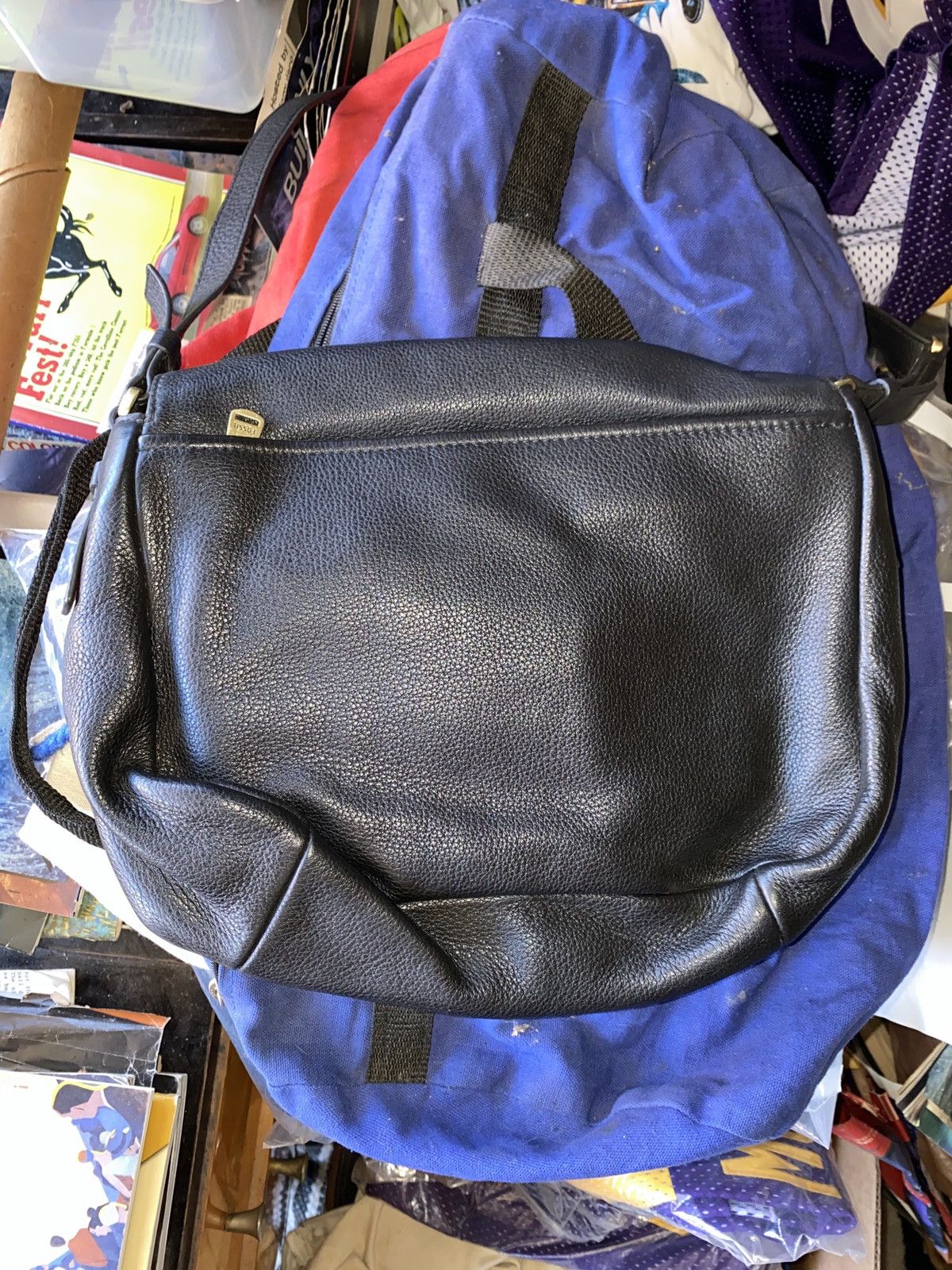 Designer × Fossil × Louis Vuitton BLACK LEATHER Fossil PEYTON L DOUBLE FLAP CROSSBODY Purse Size ONE SIZE - 2 Thumbnail