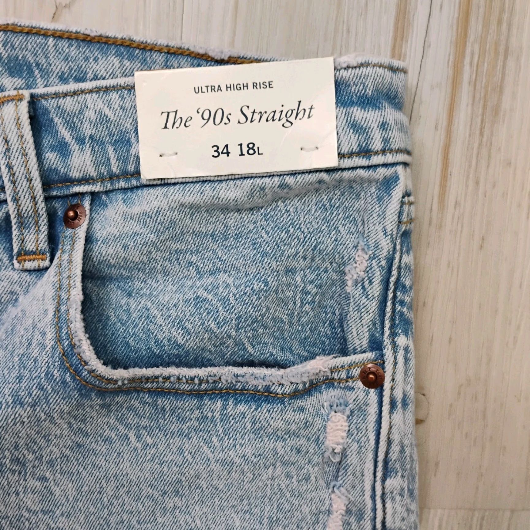 Abercrombie & Fitch The 90s Jeans Straight High Rise 40x32 Women 90s Distressed Denim Blue 40 34/18 Tag