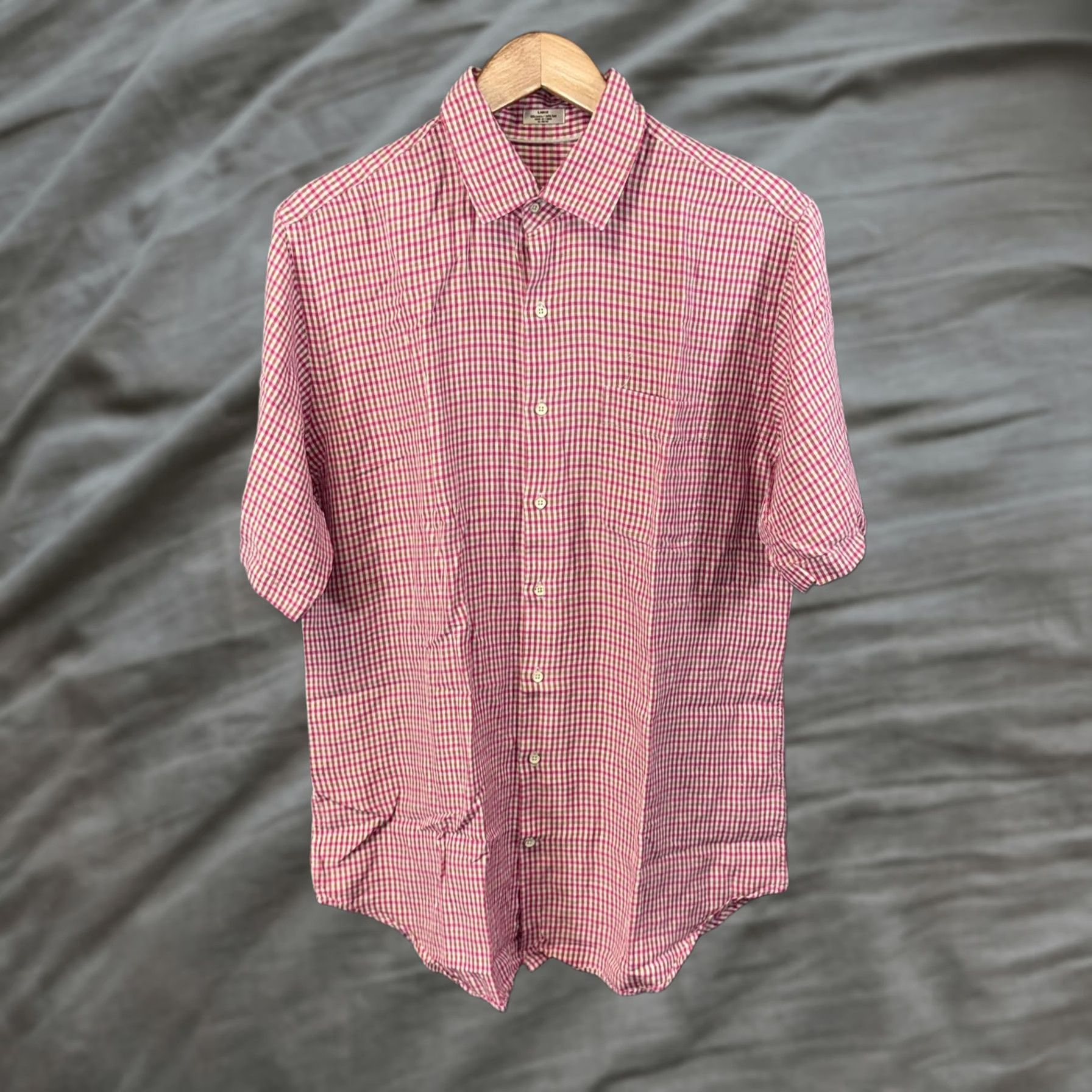 Peter Millar Peter Millar Shirt Mens Large Pink Green Gingham Linen Silk Button Down Casual Size US L / EU 52-54 / 3 - 1 Thumbnail