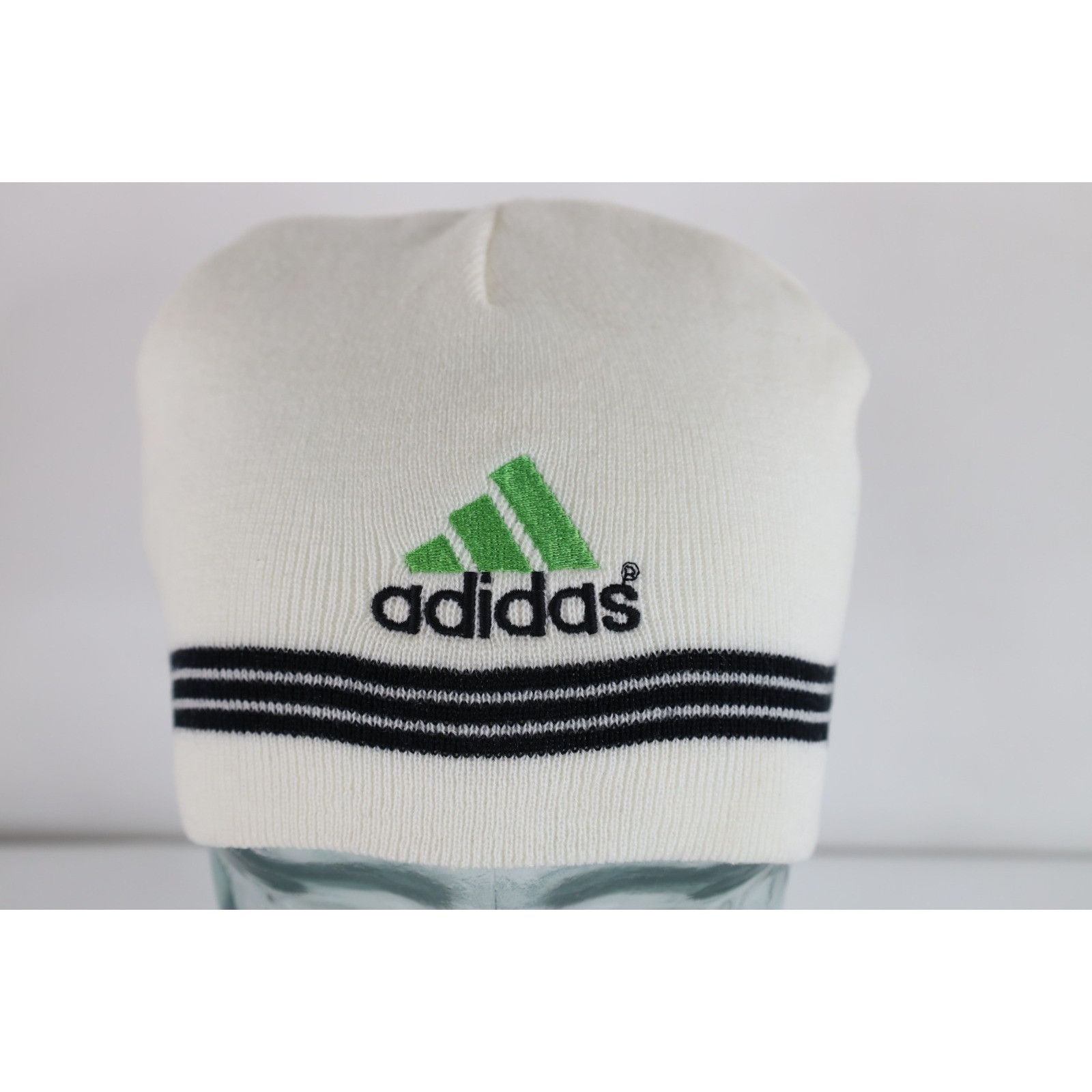 Adidas Vintage 90s Adidas Spell Out Striped Knit Winter Beanie Hat Size ONE SIZE - 1 Thumbnail