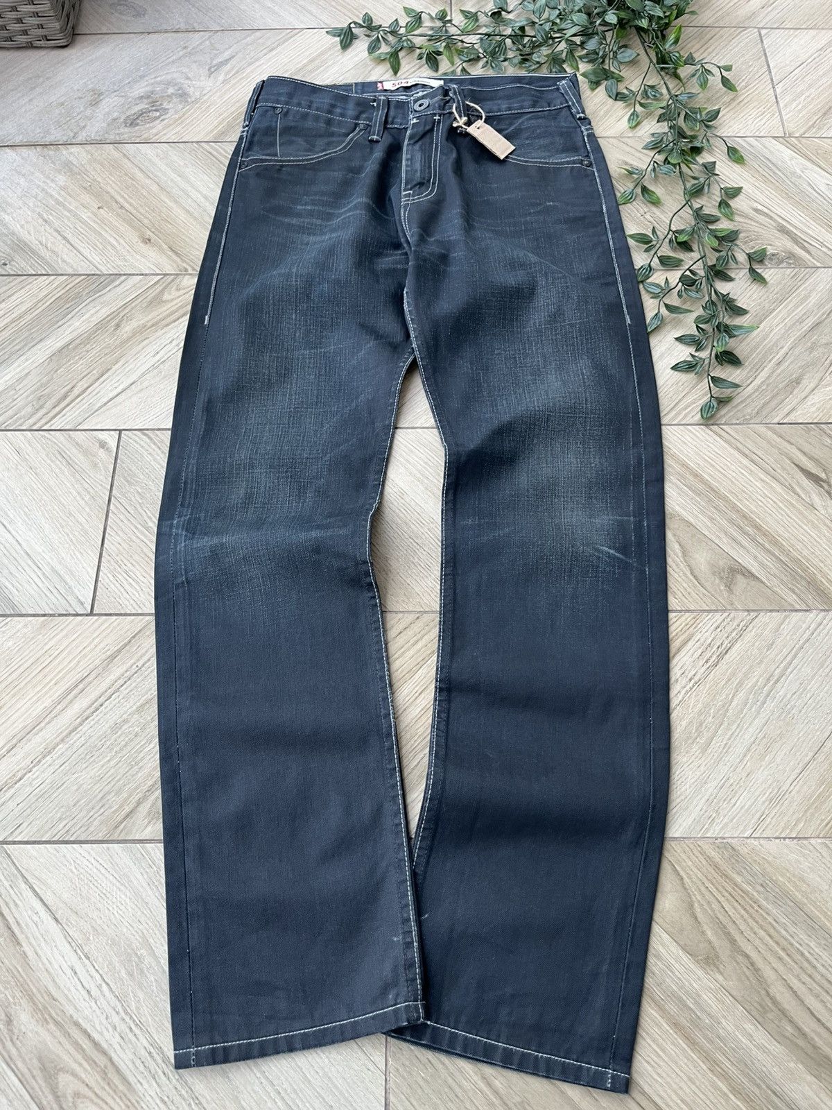 Levi's Vintage waxed Levis 504 31x32 Black Jeans Pants 31w Size US 31 - 2 Thumbnail