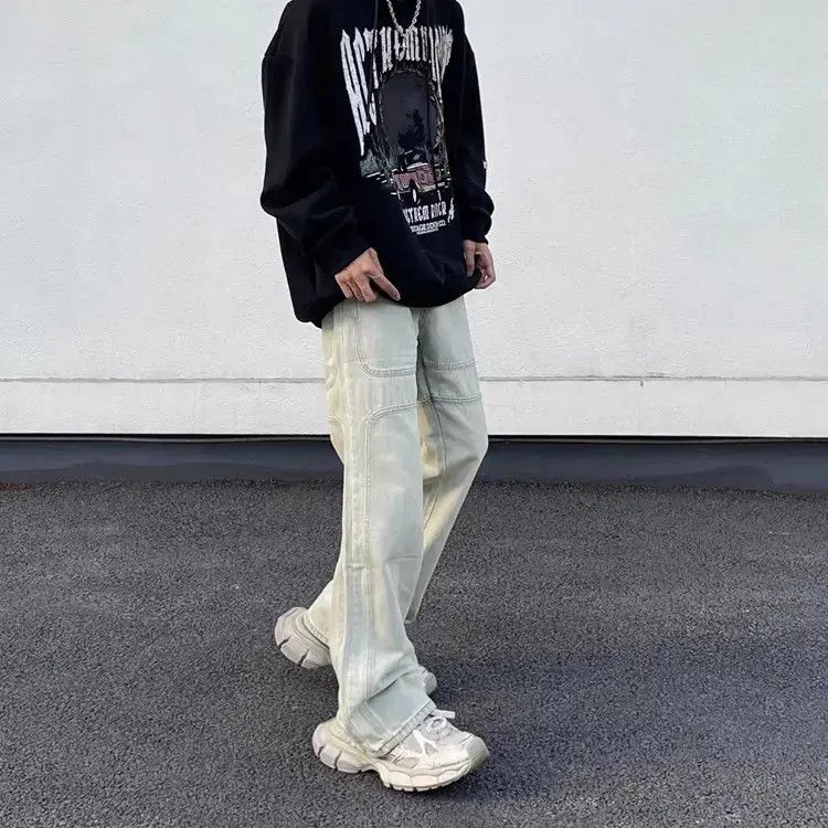 Retro washed distressed patchwork jeans