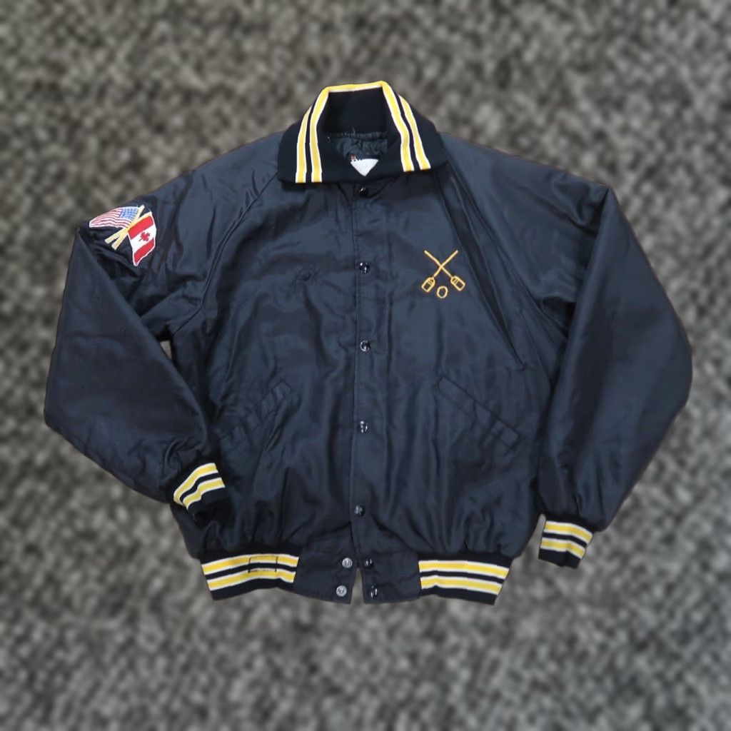 Vintage VINTAGE Butwin Jacket Mens Large Black Nylon Bomber Jacket Snap Button Zipper 80s 90s American Sports, Short Size US L / EU 52-54 / 3 - 1 Thumbnail