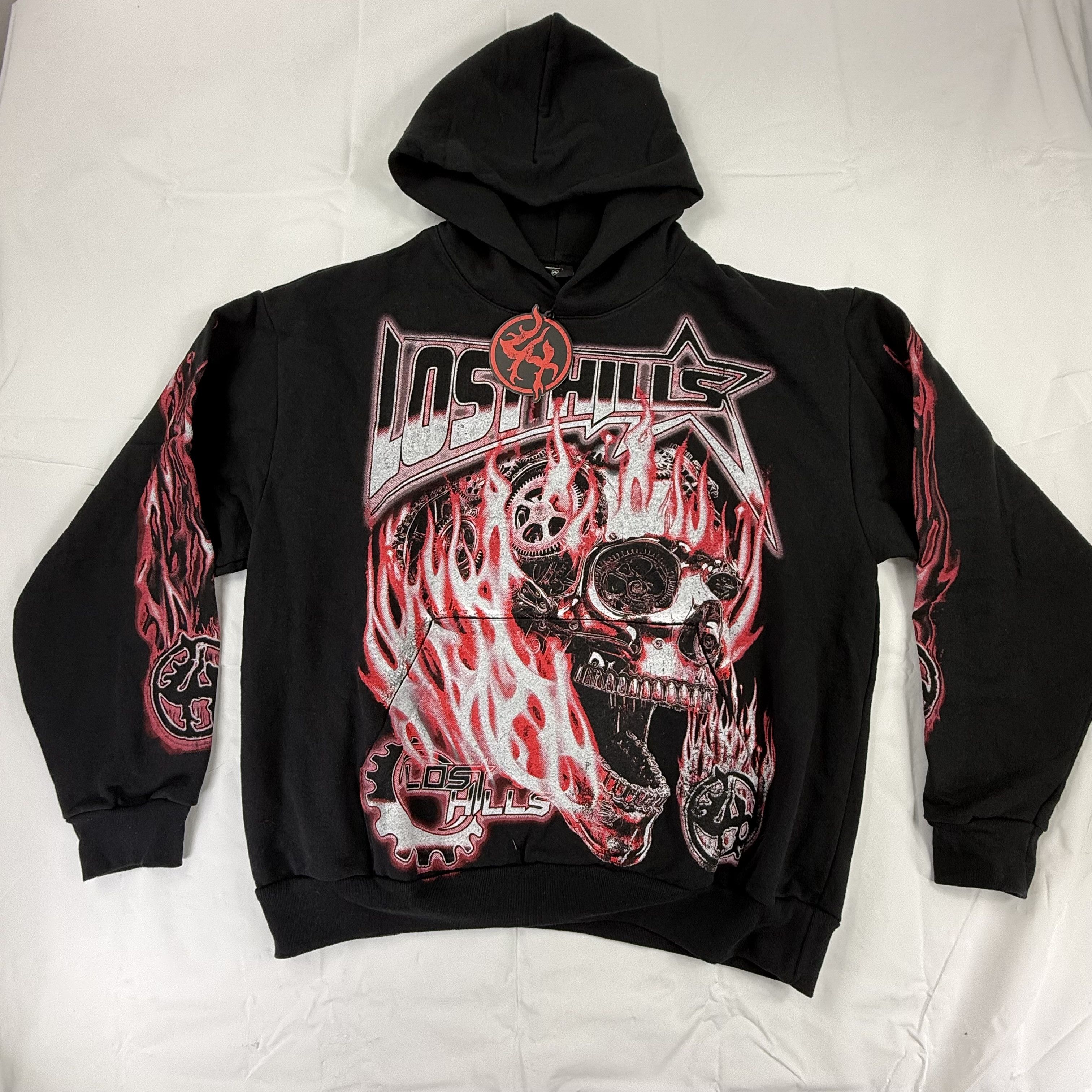 Lost hills Lost Hills Black Flaming Skull Graphic Hoodie Mens XL Size US XL / EU 56 / 4 - 1 Thumbnail