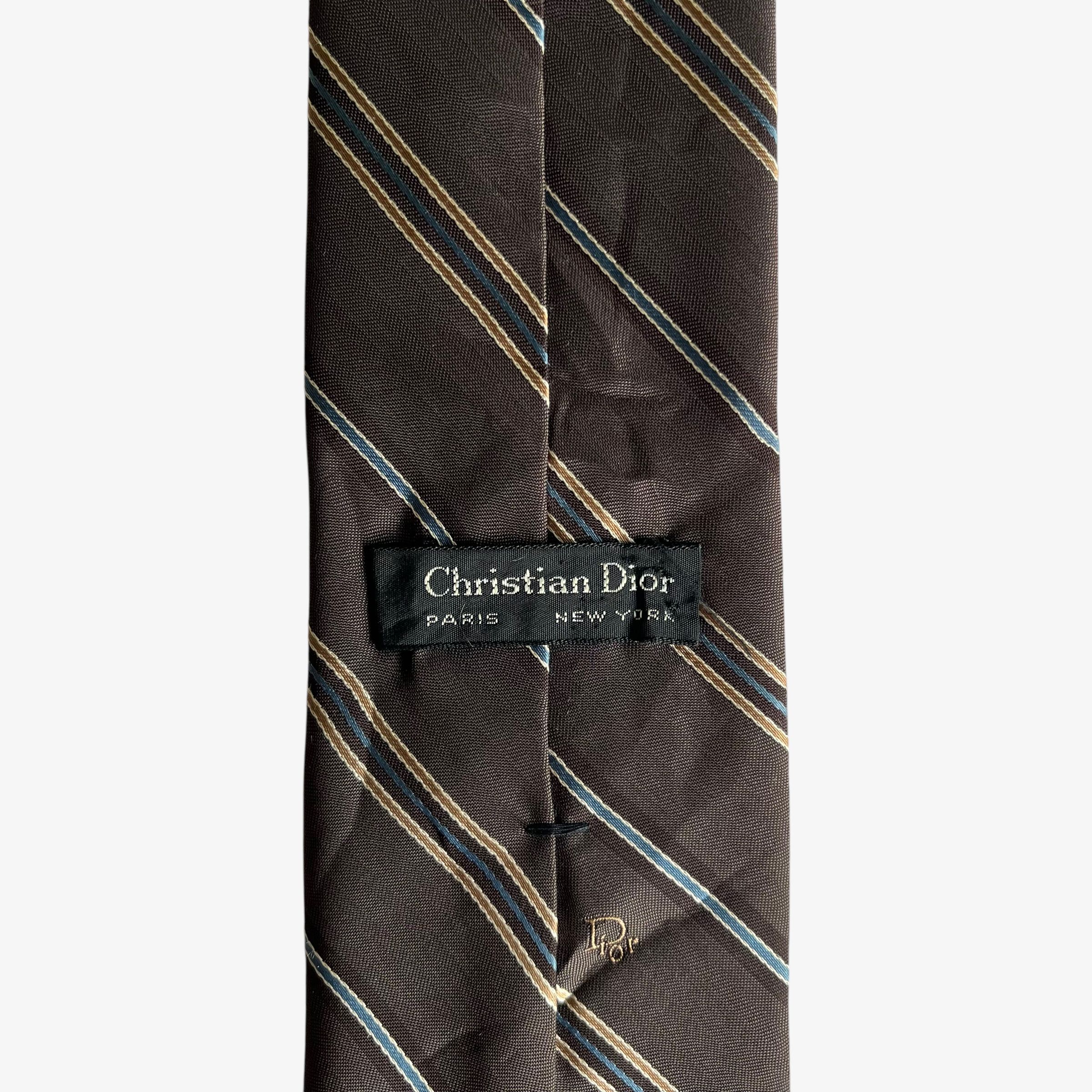 Dior Vintage 80s Christian Dior Brown Striped Polyester Tie Size ONE SIZE - 3 Thumbnail