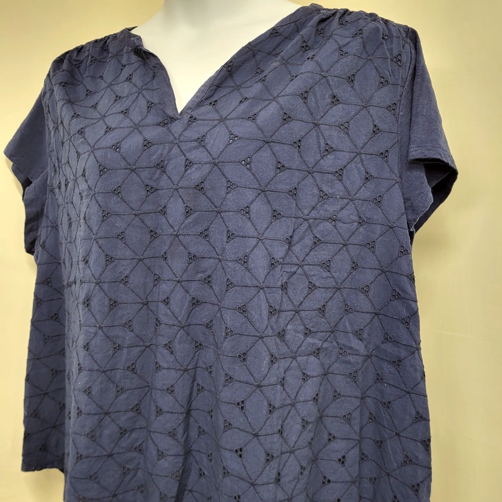 Vintage St. John's Bay Blouse Womens 3X Blue Floral Eyelet CutOut Lined 100% Cotton Shirt Reg/Regular Womens Size XXL / US 16-18 / IT 52-54 - 3 Thumbnail