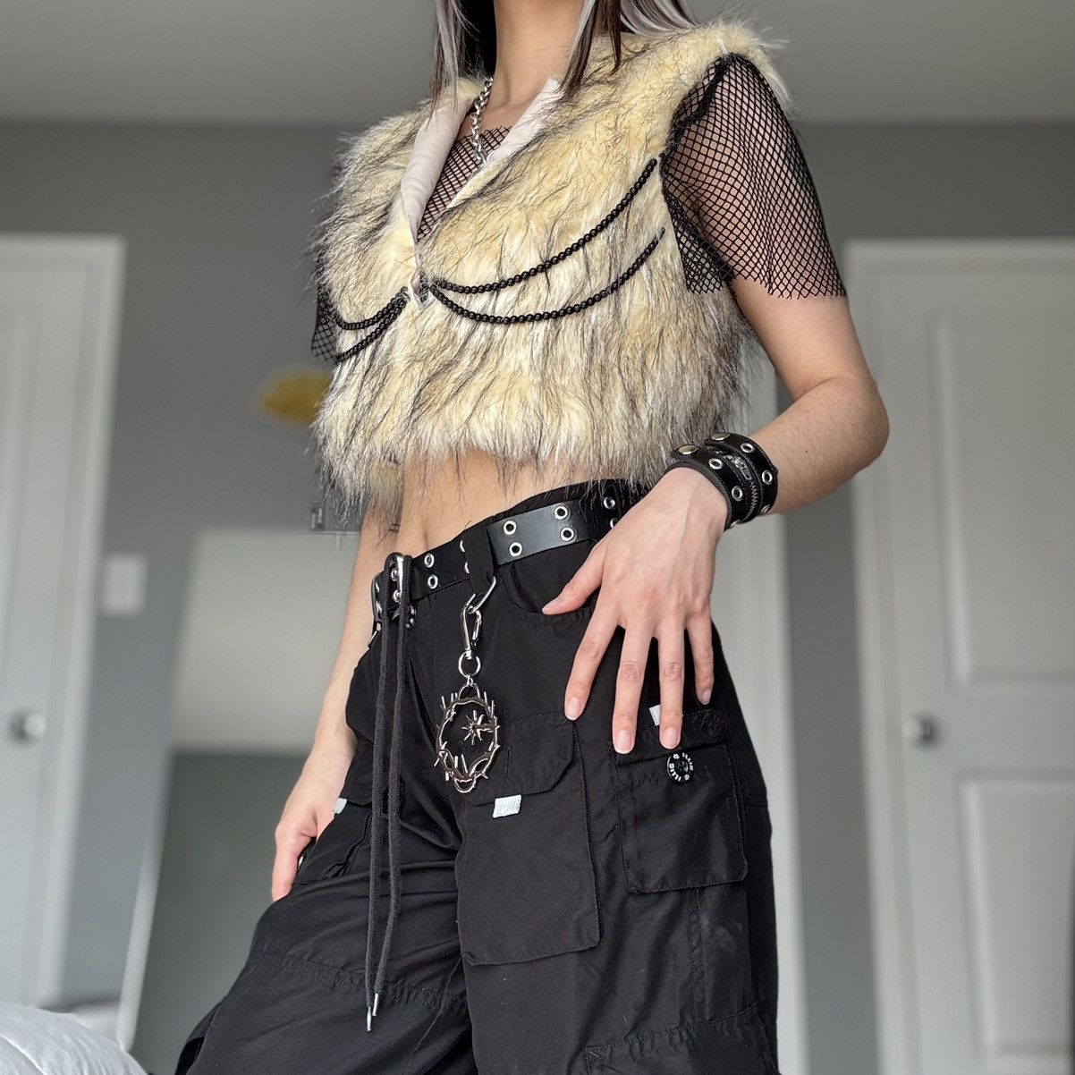 Other Nausicaa NYC Designer Beige & Black Faux Fur Beaded Vest Size S / US 4 / IT 40 - 6 Thumbnail