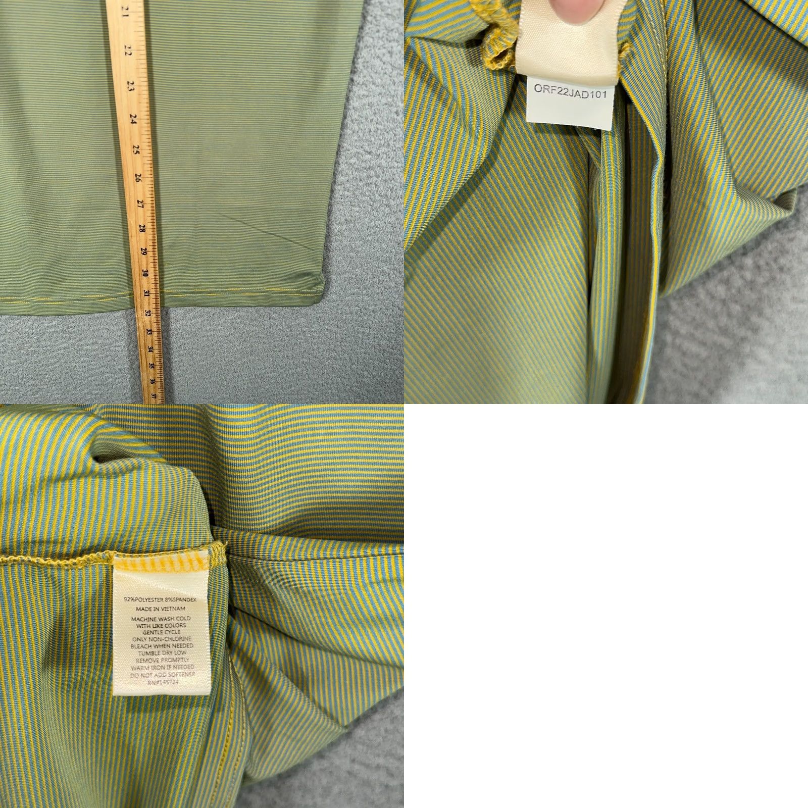 Vintage Onward Reserve Polo Mens M Green Blue Yellow Pinstripe Short Sleeve Button Collar Logo Performance Golf Shirt Size US M / EU 48-50 / 2 - 8 Thumbnail