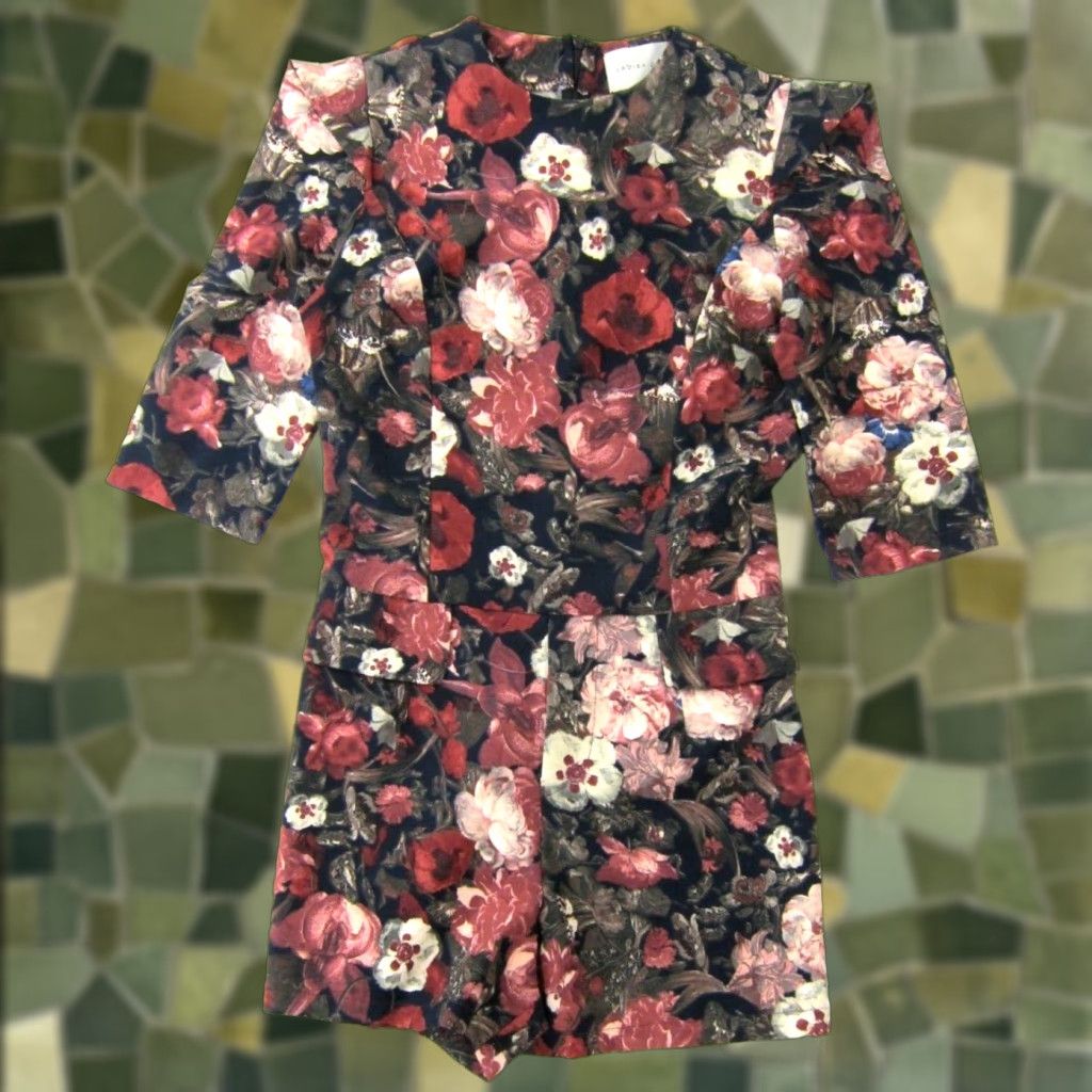 Vintage Lavish Alice Pink Brown Blue Floral Stretch Shorts Romper Jumpsuit UK 8 US 4/S Size 28" / US 6 / IT 42 - 1 Thumbnail