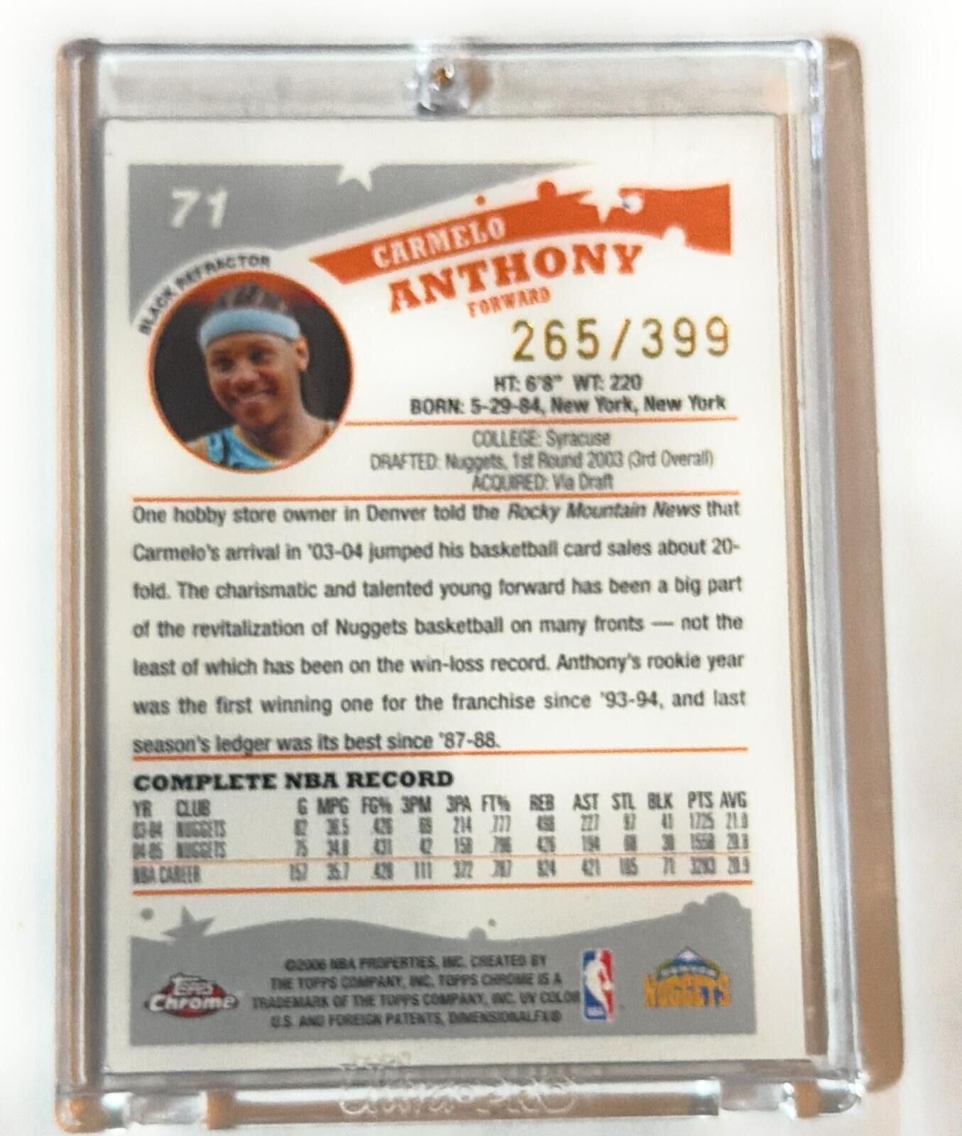 Other 2005-06 Topps Chrome Carmelo Anthony Black Refractor /399 Size ONE SIZE - 2 Thumbnail